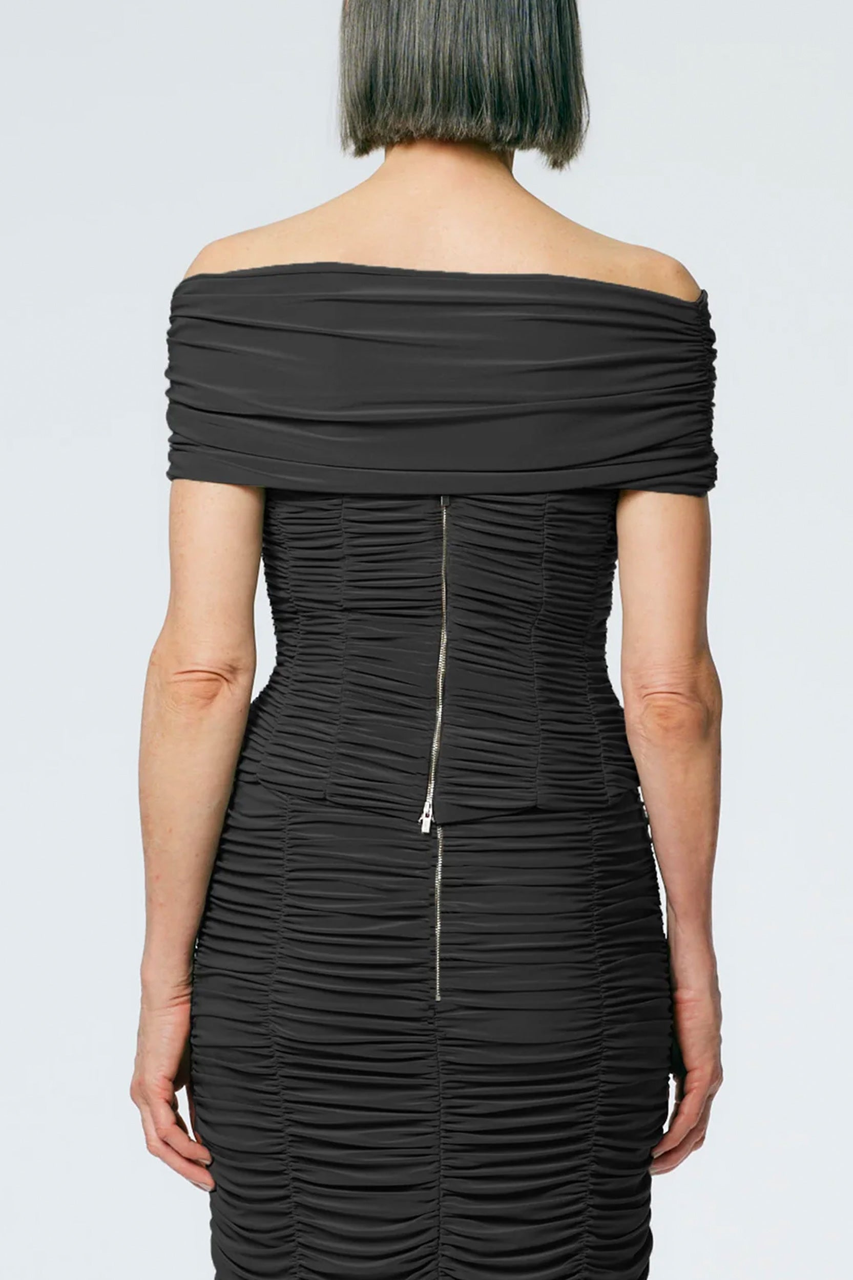 Drapey Jersey Ruched Strapless Top in Black