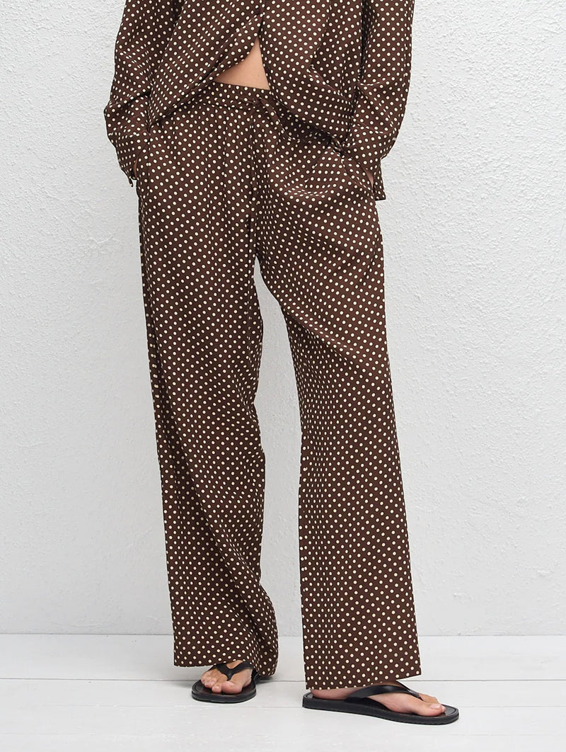 Drawstring Trouser in Polka Dot Chocolate