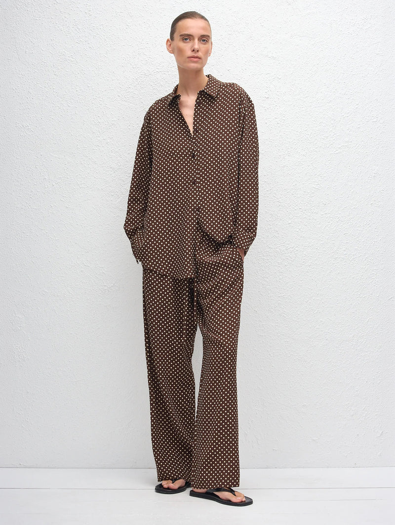 Drawstring Trouser in Polka Dot Chocolate