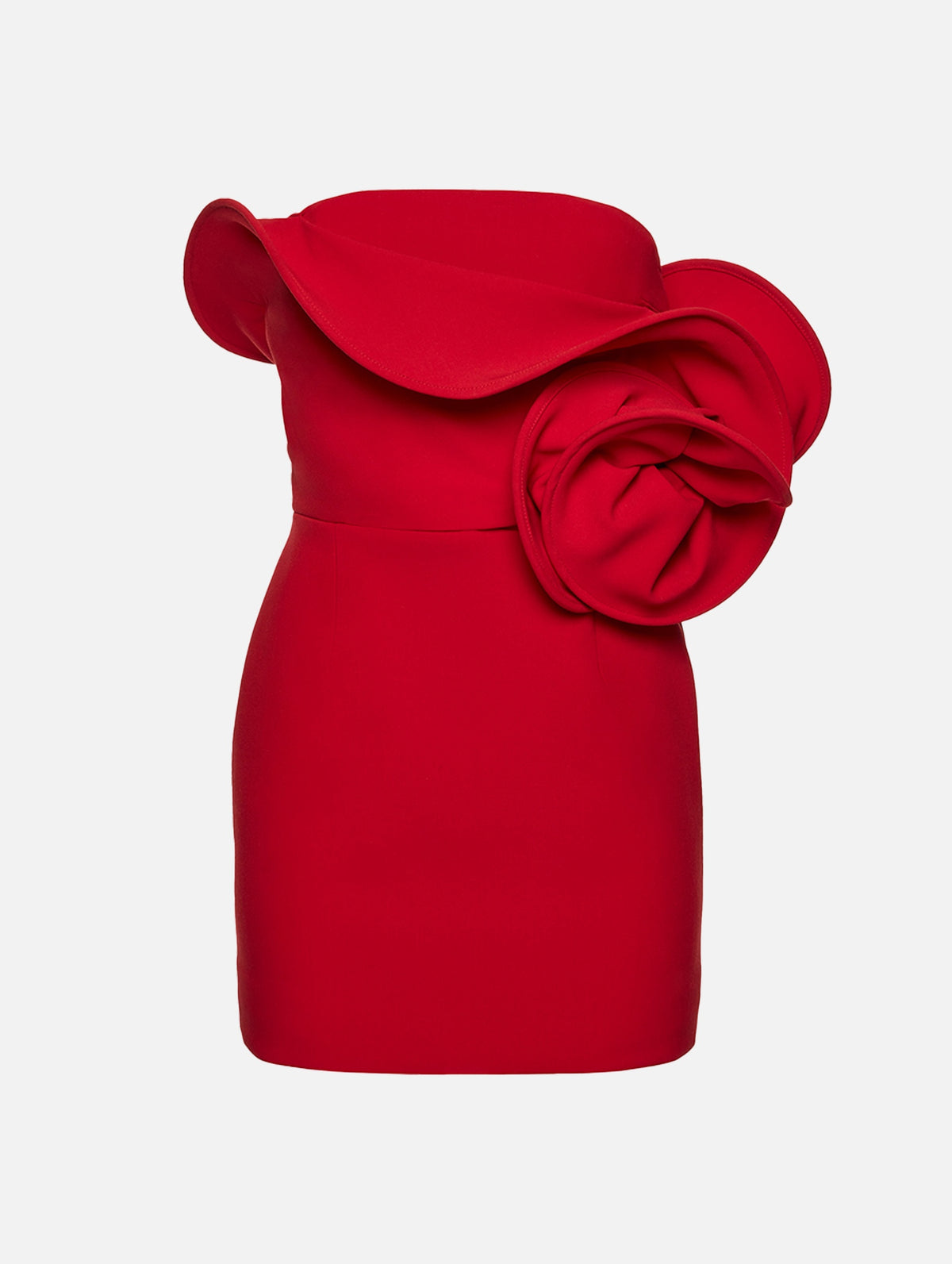 Sculptural Rose Mini Dress in Red