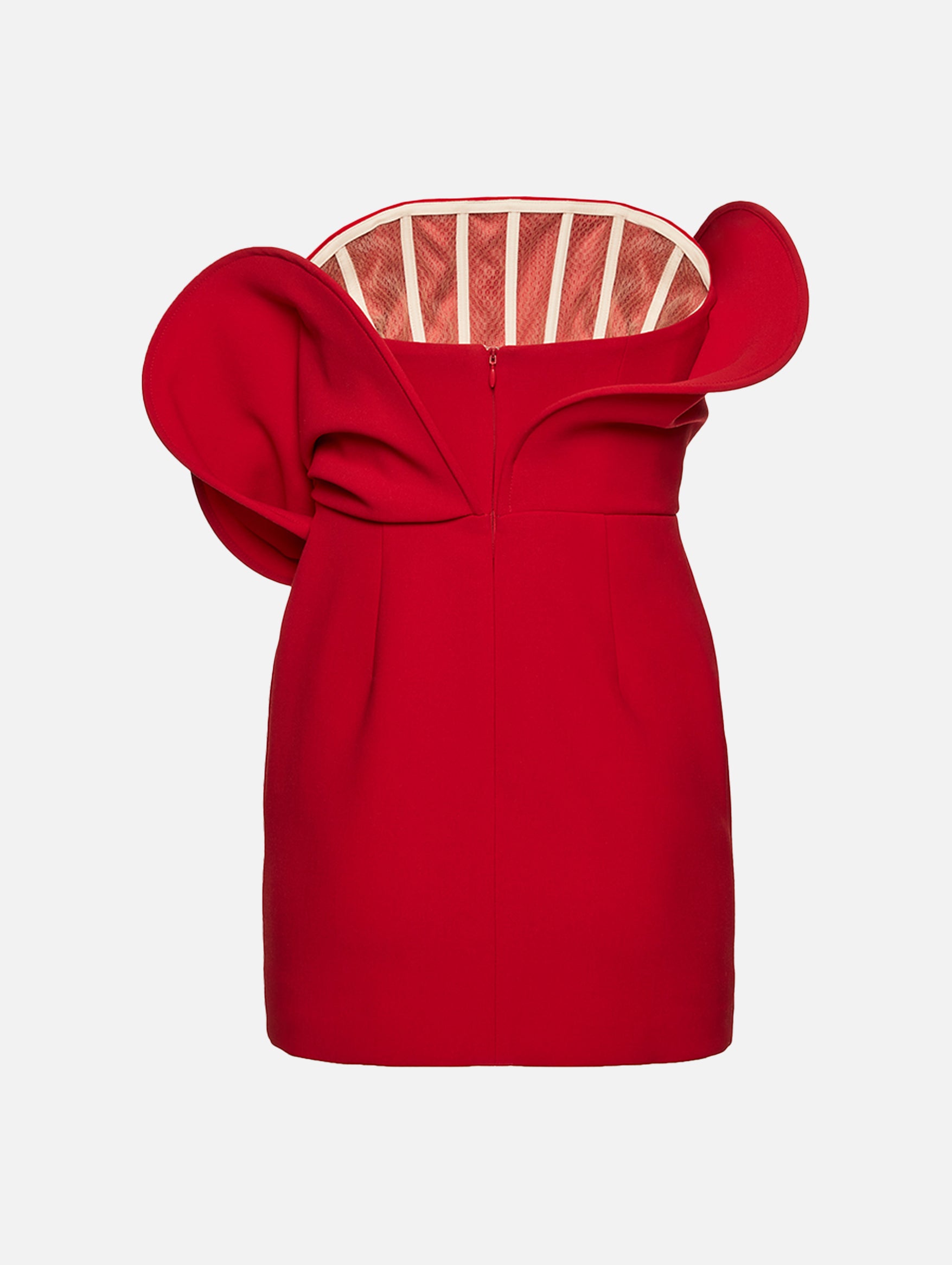 Sculptural Rose Mini Dress in Red