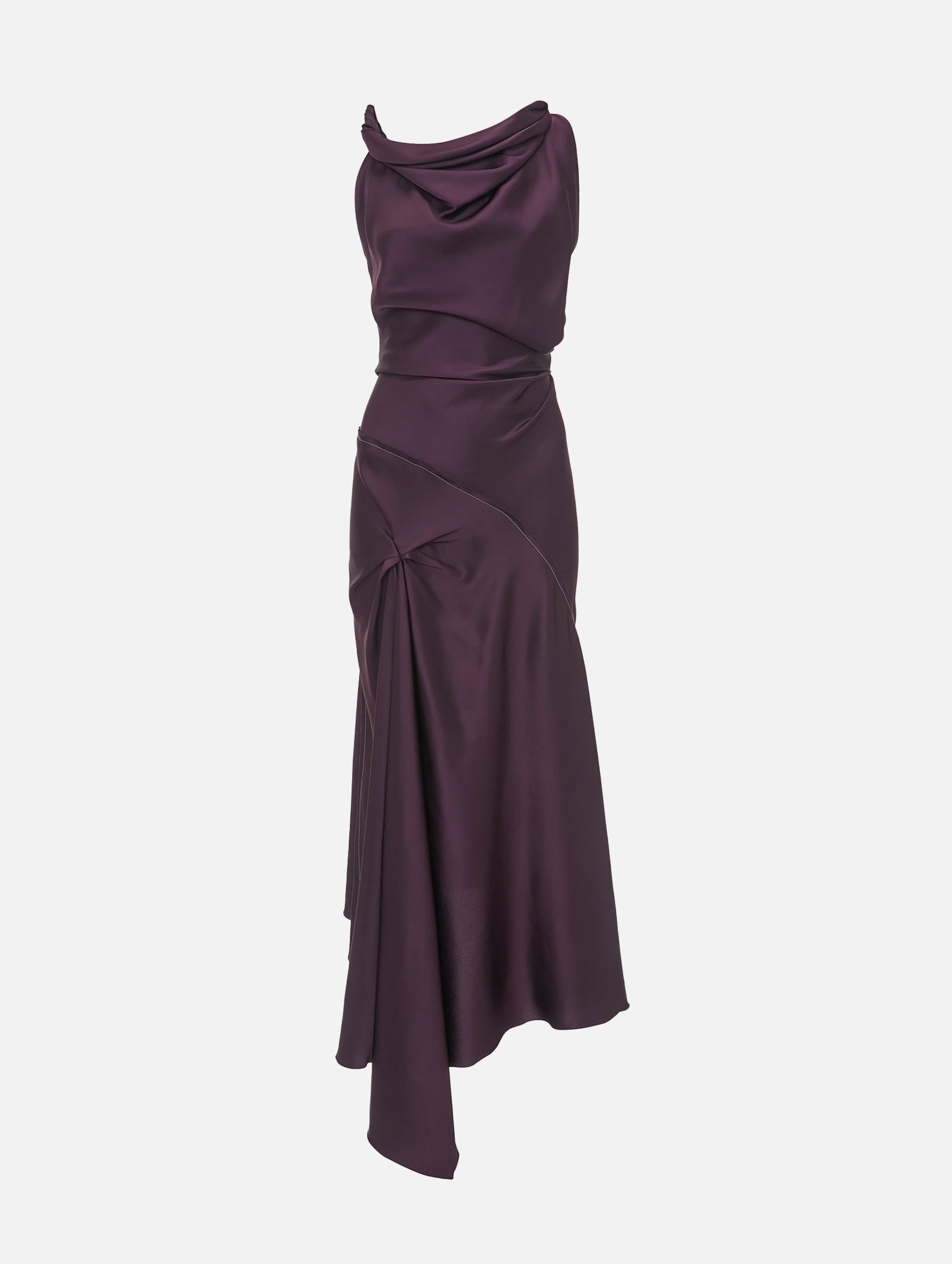 Asymmetric Draped Midi Dress in Fig