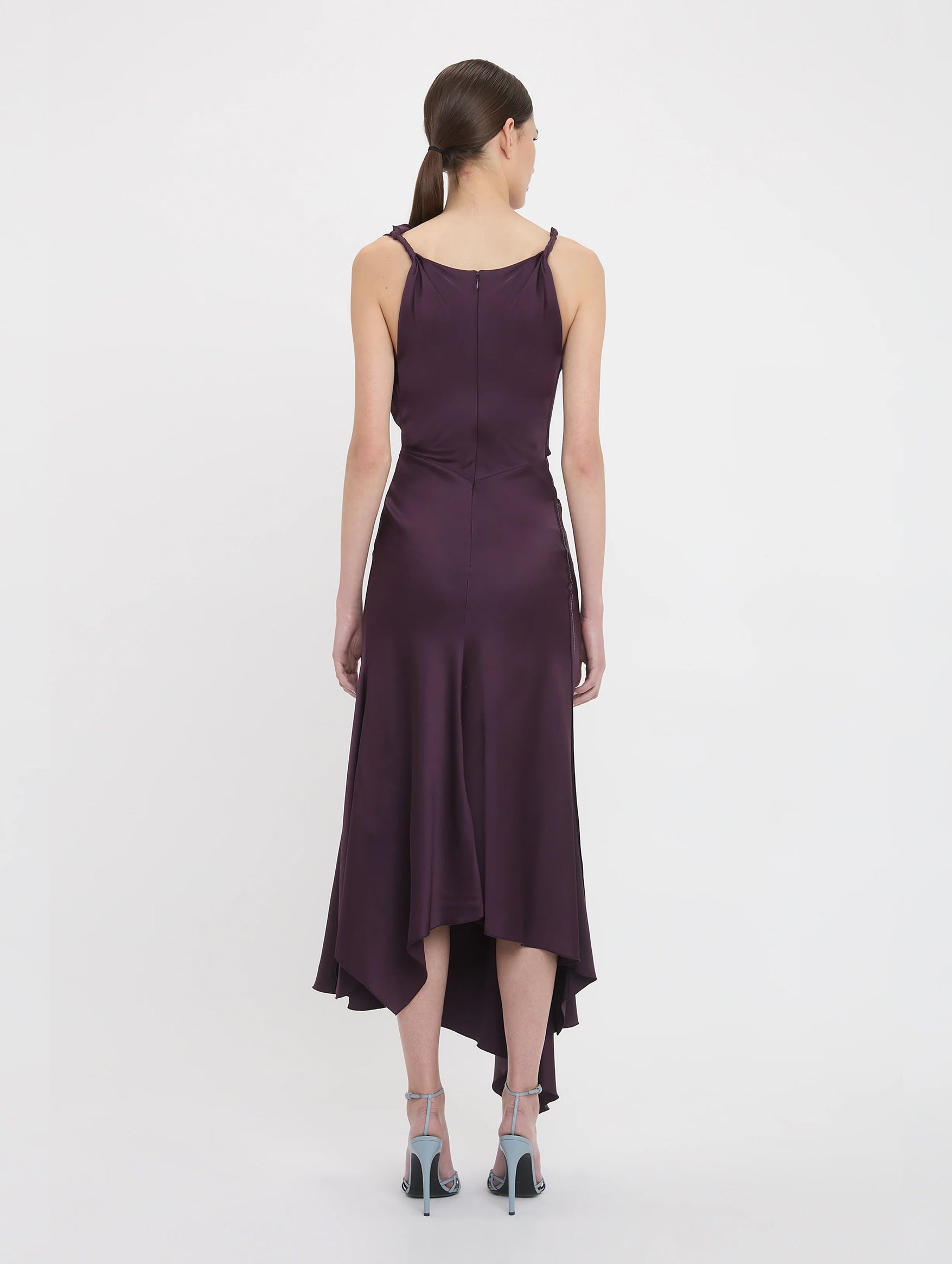 Asymmetric Draped Midi Dress in Fig