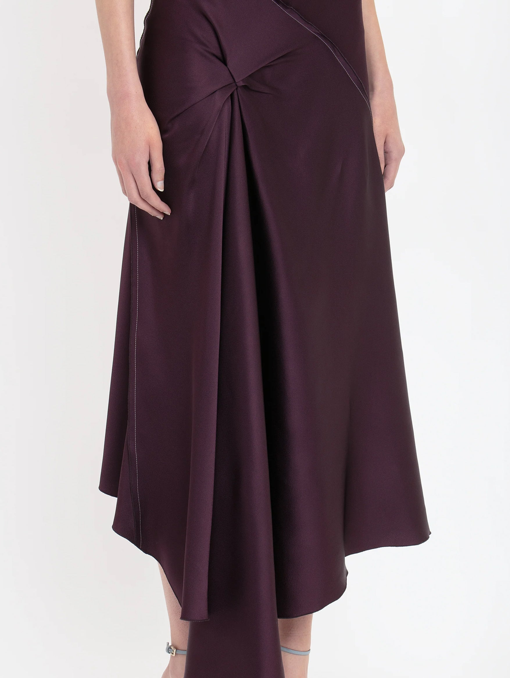 Asymmetric Draped Midi Dress in Fig