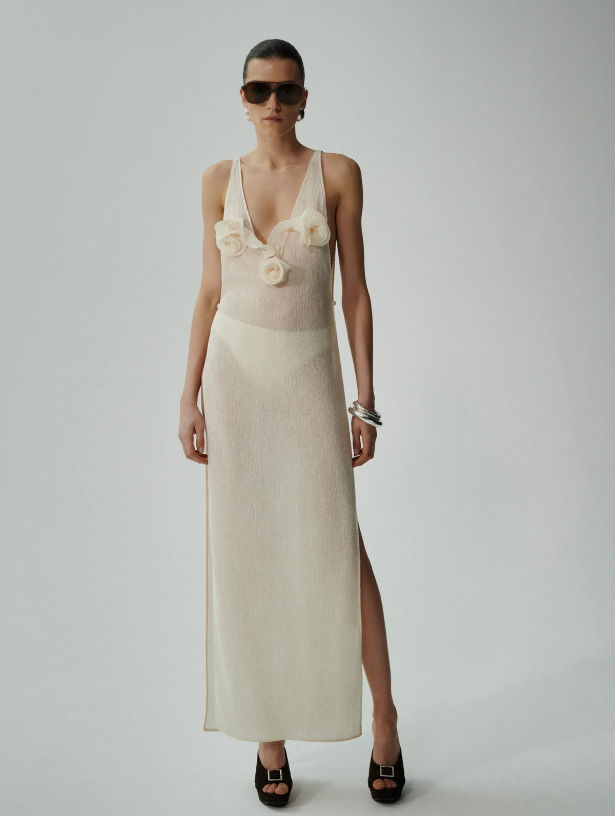 Crepe High Leg Maxi Dress in Cream