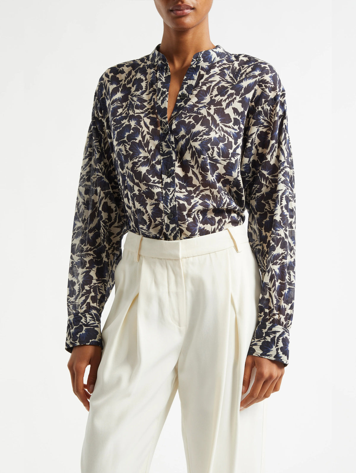 Dylan Cotton Shirt in Navy Cream Floral