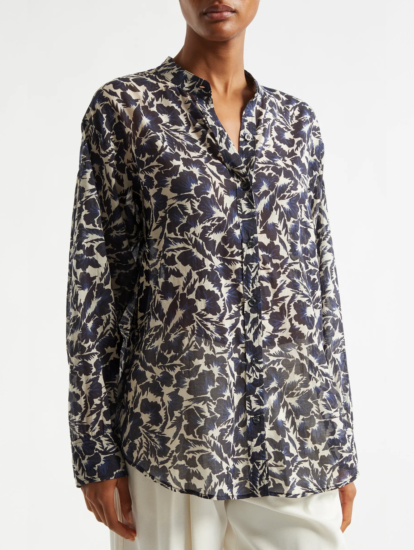 Dylan Cotton Shirt in Navy Cream Floral