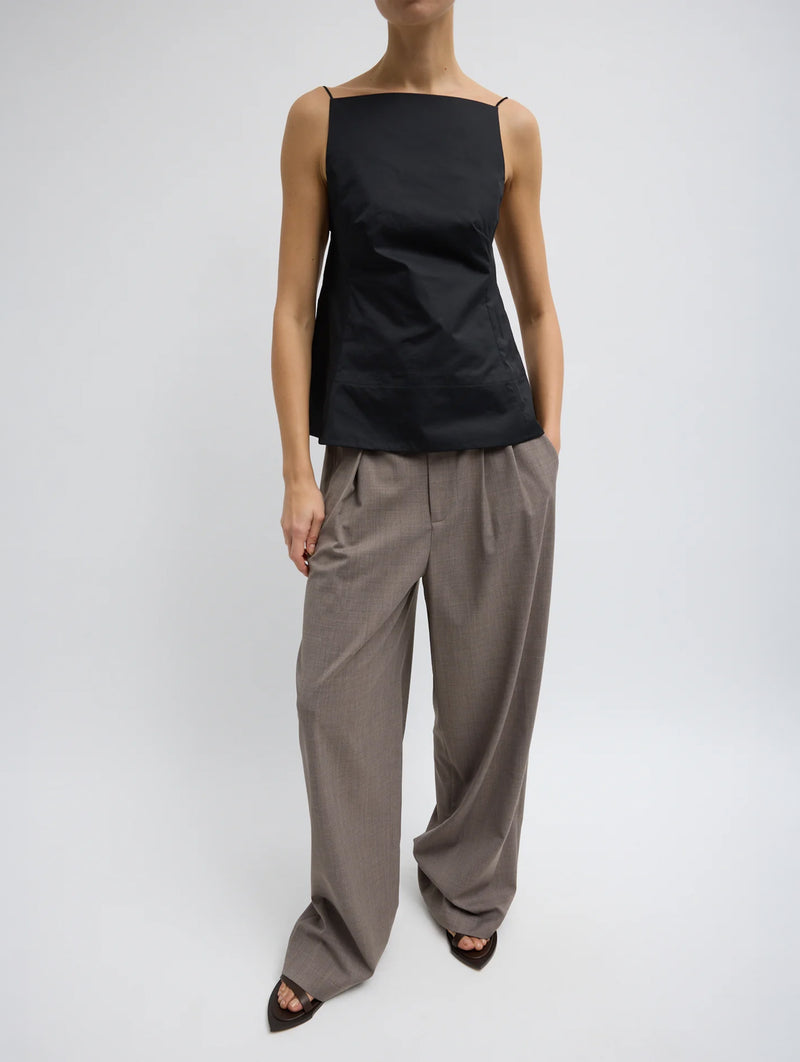 Eco Poplin Strappy Open Back Top in Black