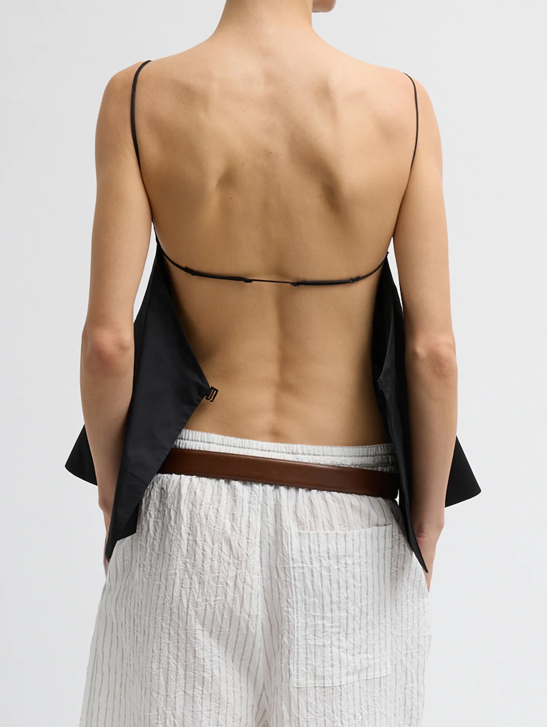 Eco Poplin Strappy Open Back Top in Black