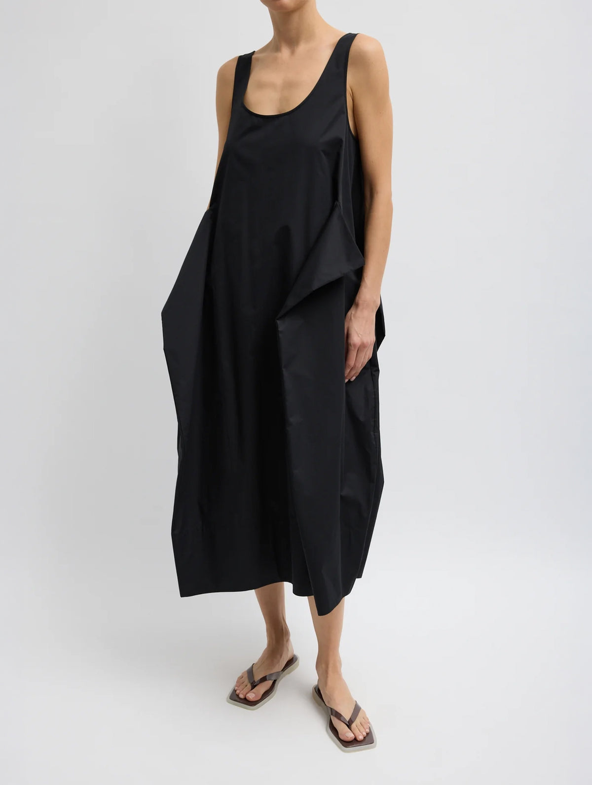 Eco Poplin Tank Dress in Black