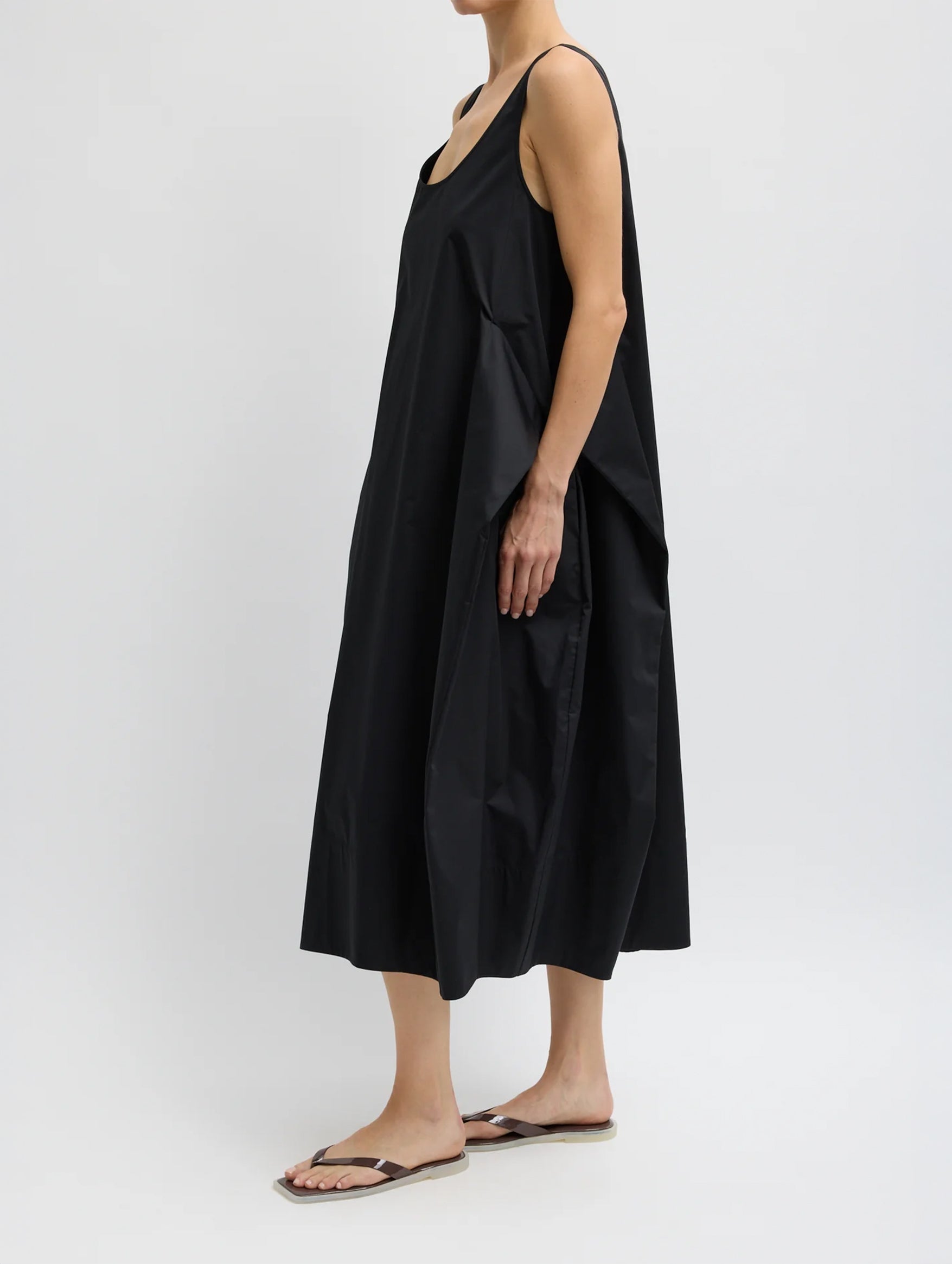 Eco Poplin Tank Dress in Black