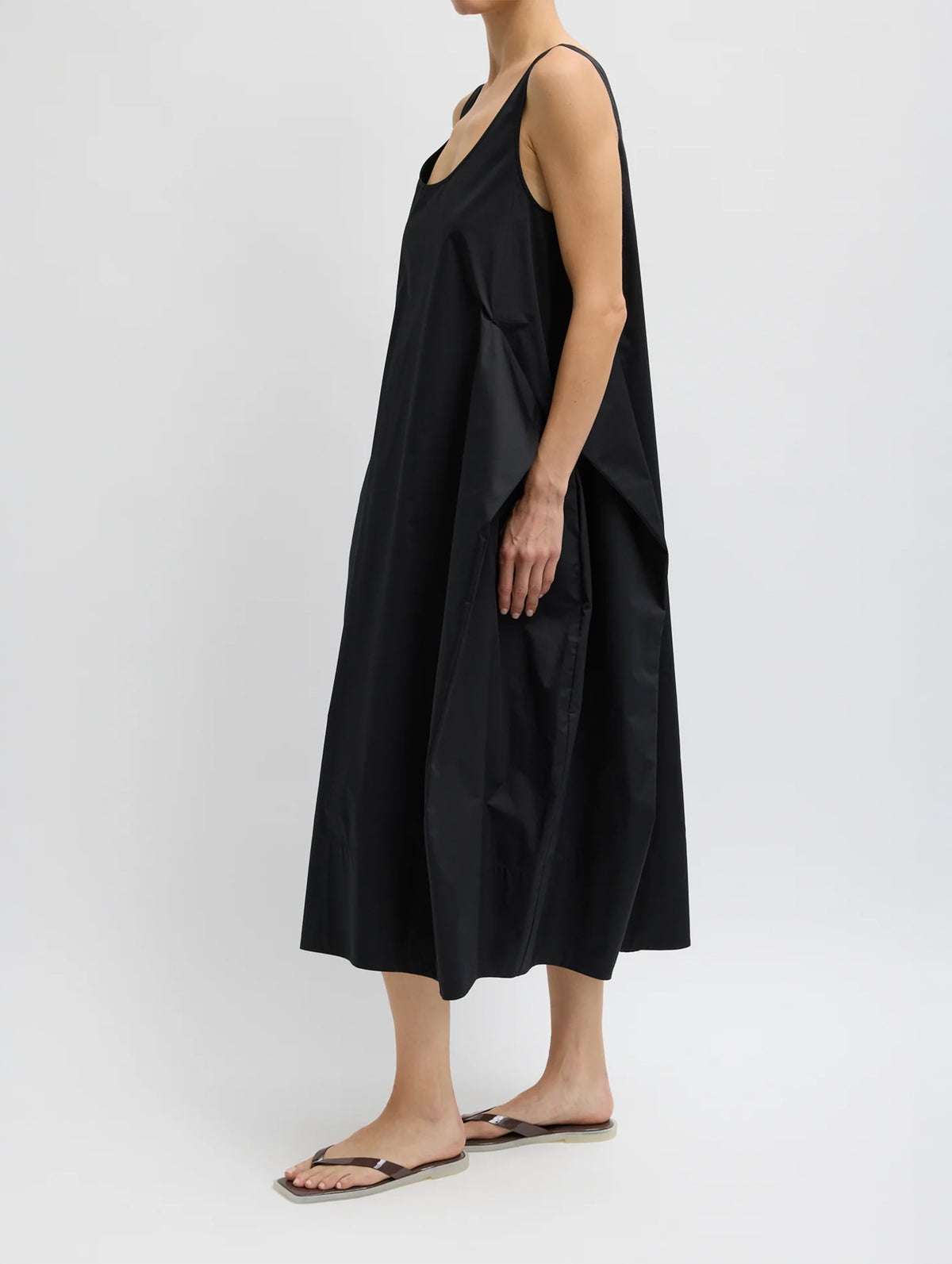 Eco Poplin Tank Dress in Black