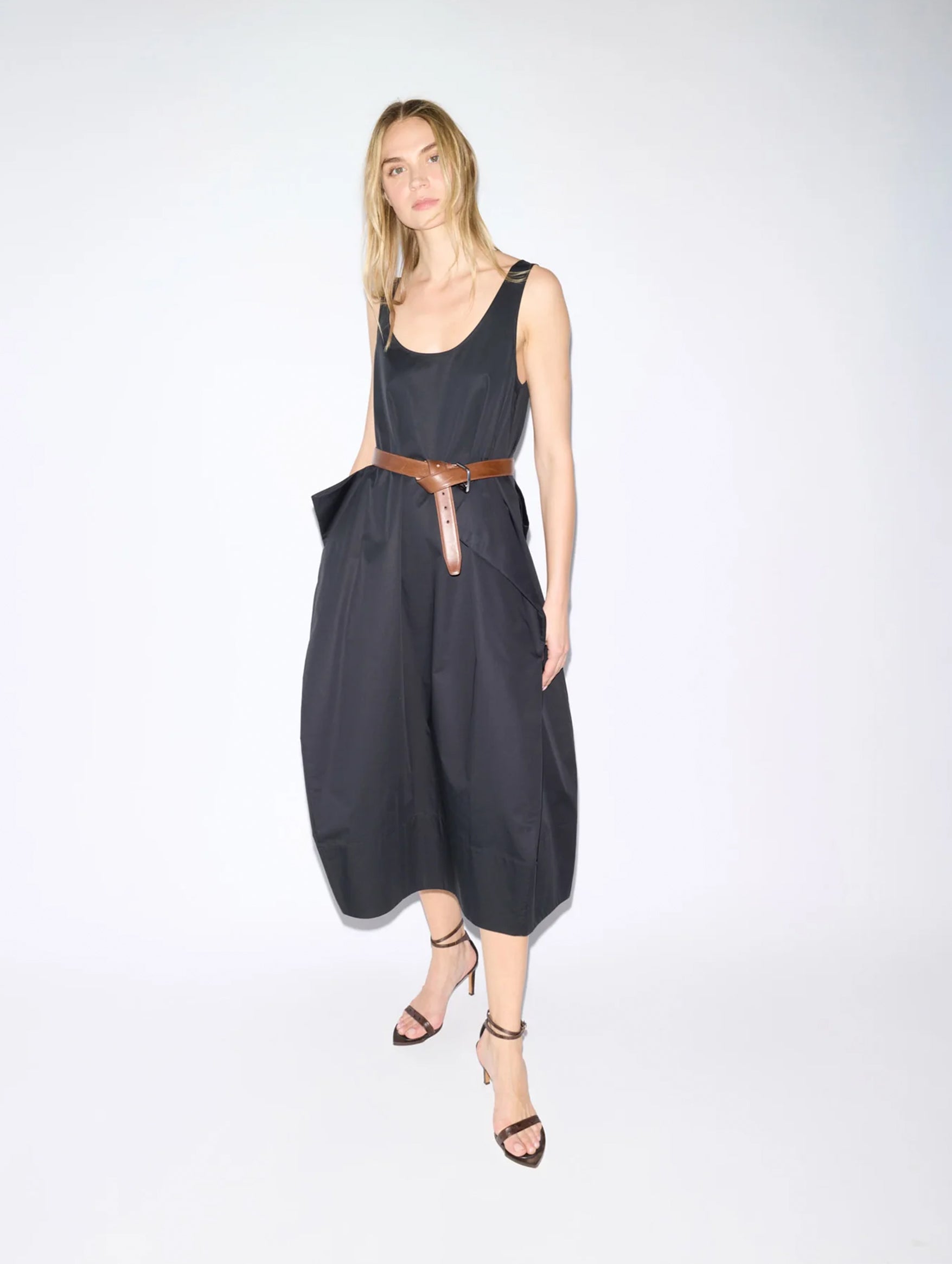 Eco Poplin Tank Dress in Black