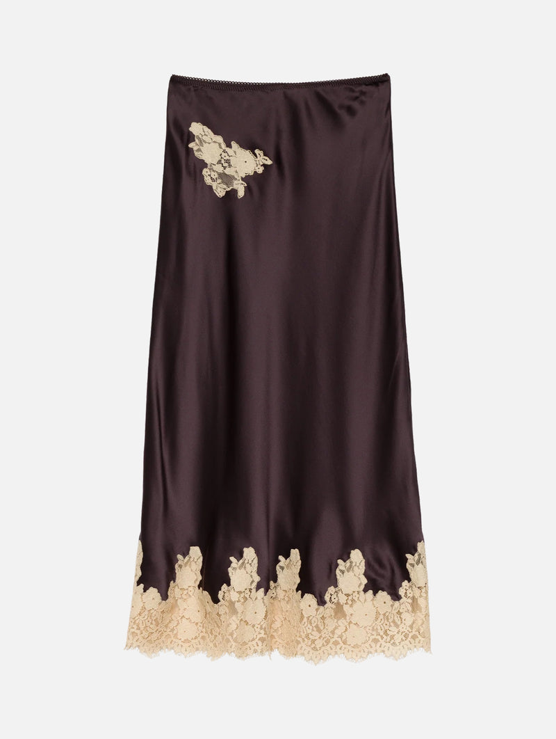 Elowen Skirt in Equestrian Brown with Cream Lace