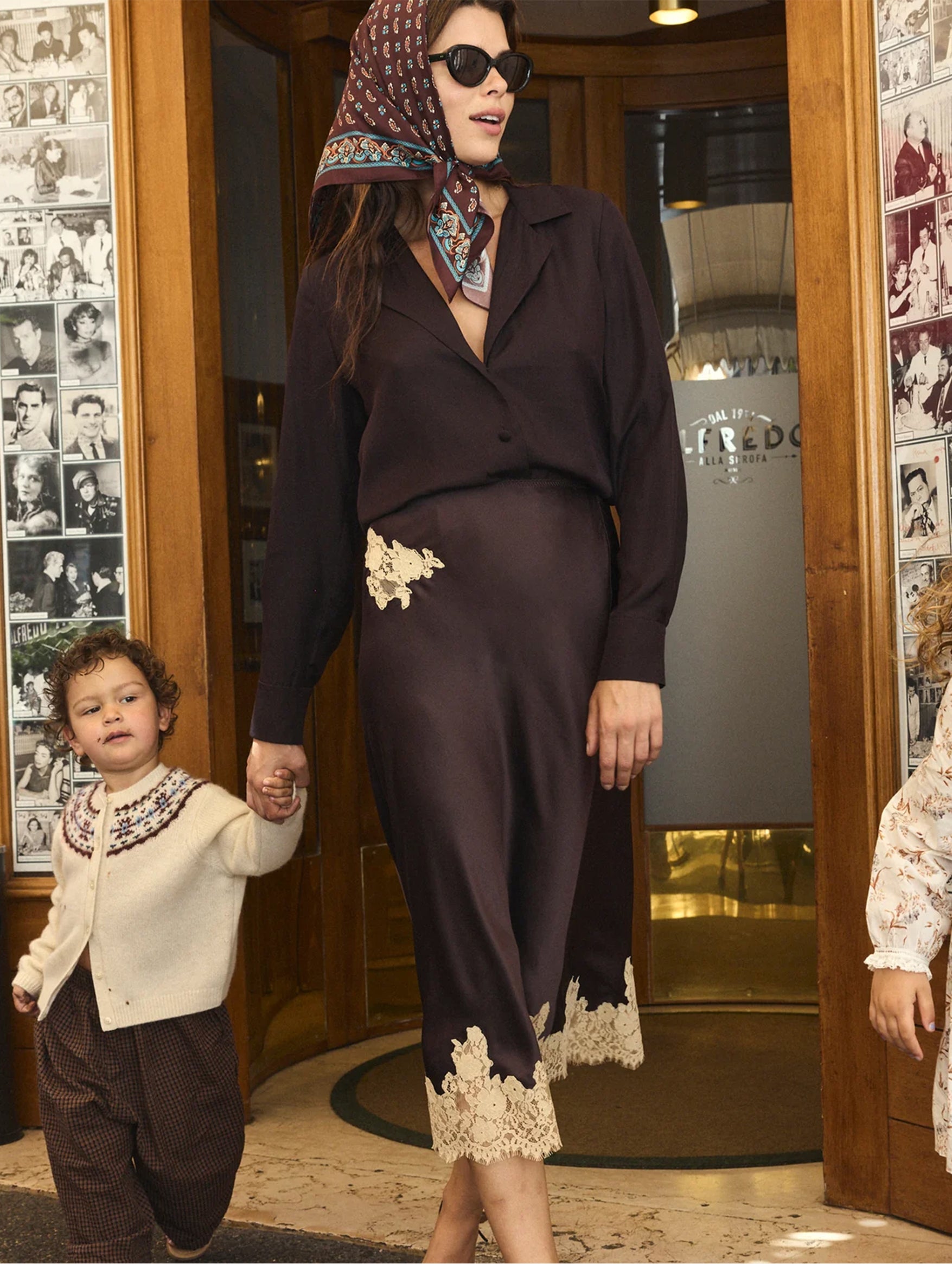 Elowen Skirt in Equestrian Brown with Cream Lace