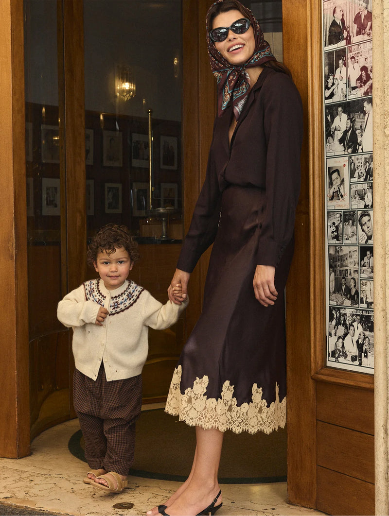 Elowen Skirt in Equestrian Brown with Cream Lace