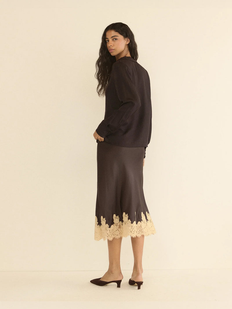 Elowen Skirt in Equestrian Brown with Cream Lace