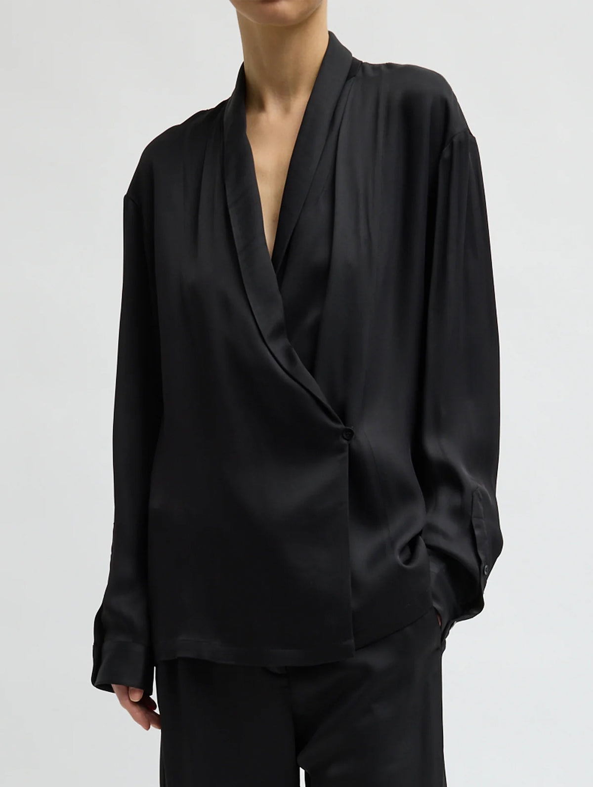 Eco Acetate Viscose Wrap Shirt Jacket in Black
