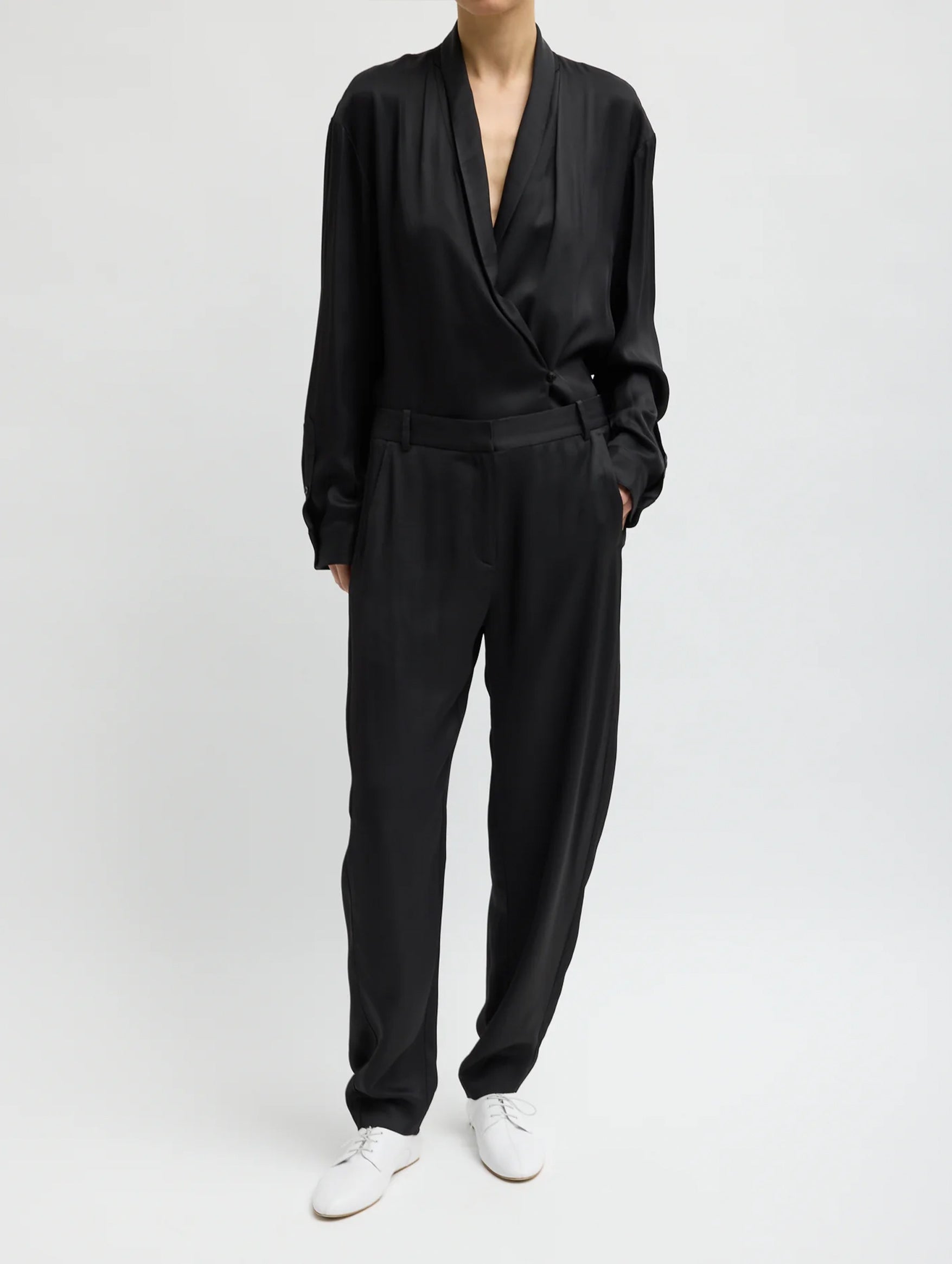 Eco Acetate Viscose Wrap Shirt Jacket in Black