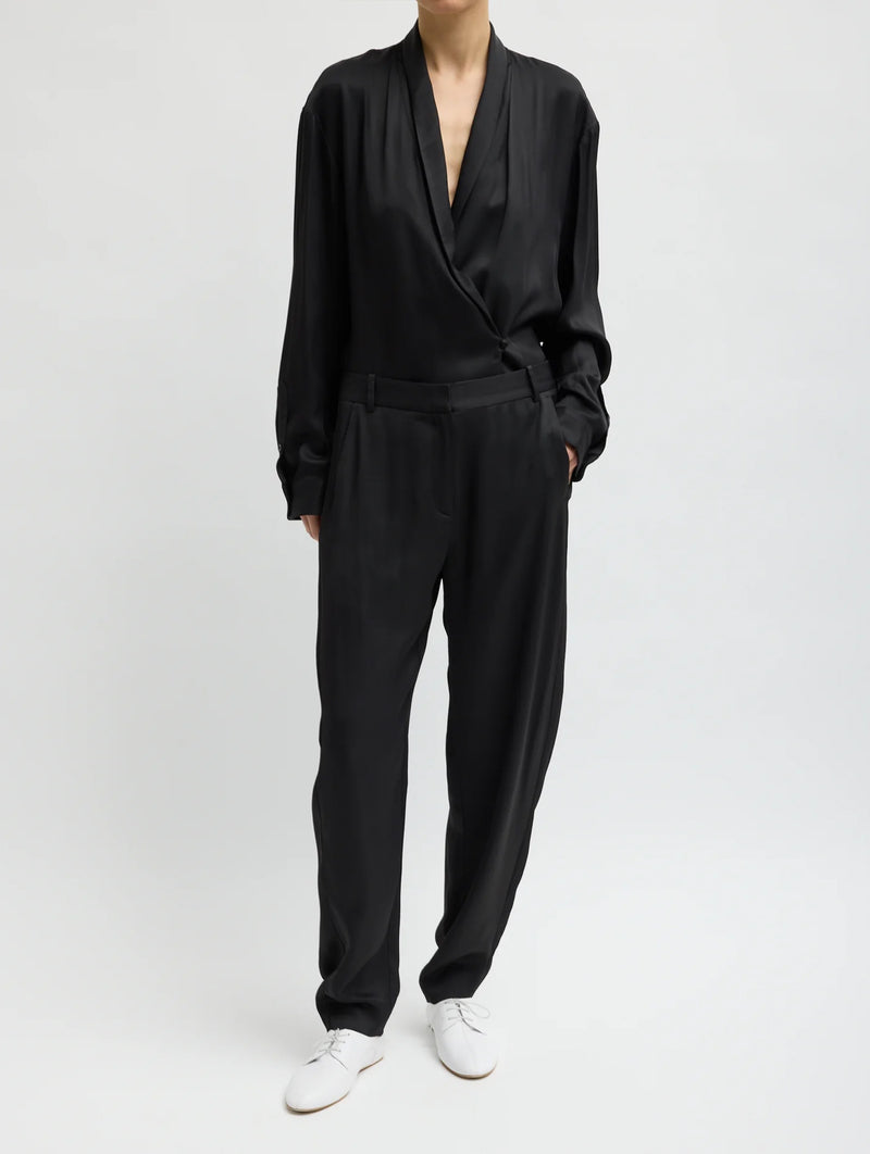 Eco Acetate Viscose Wrap Shirt Jacket in Black