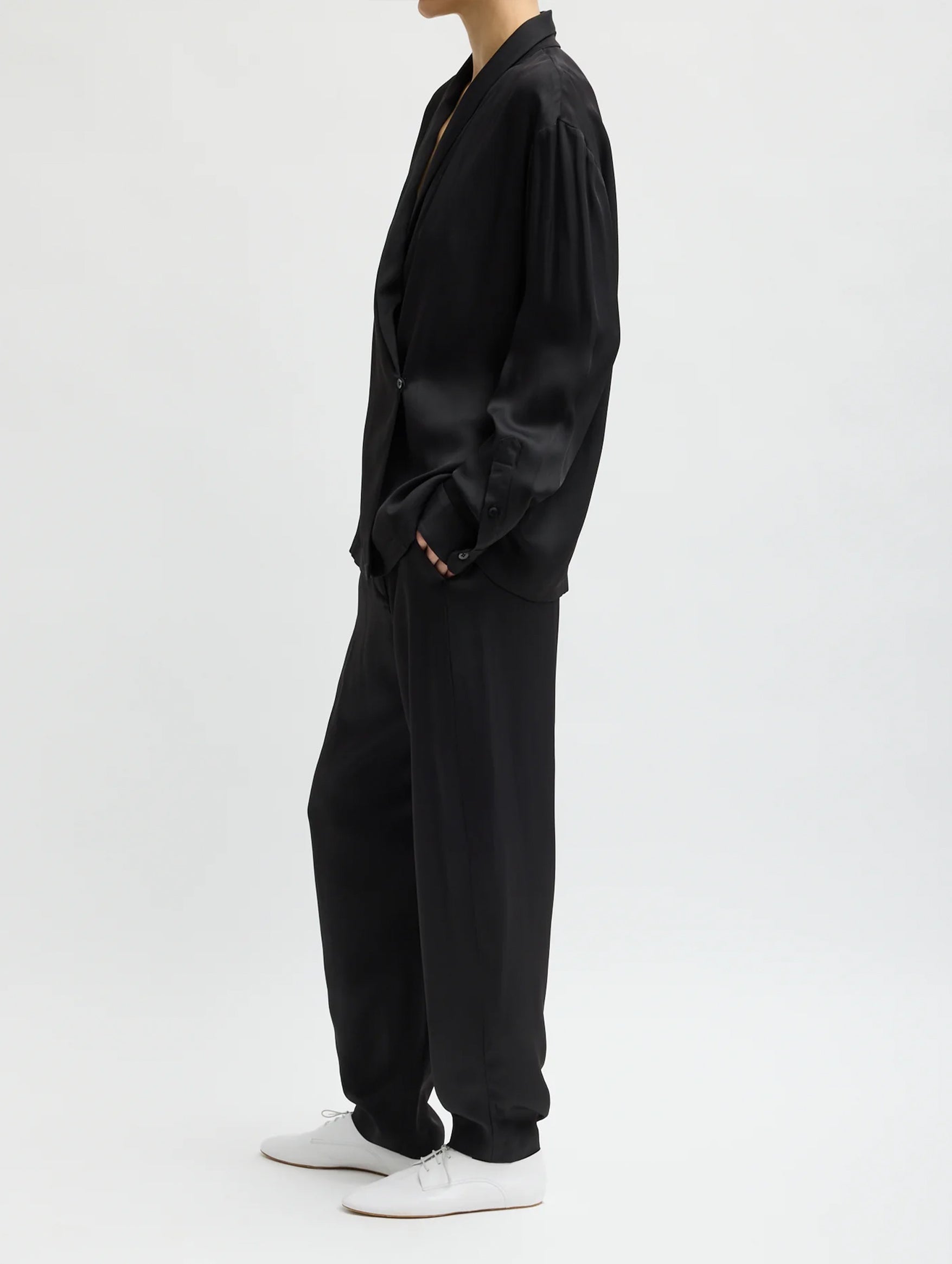 Eco Acetate Viscose Wrap Shirt Jacket in Black