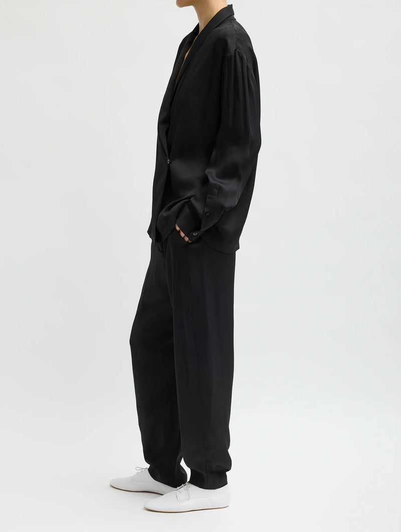Eco Acetate Viscose Wrap Shirt Jacket in Black