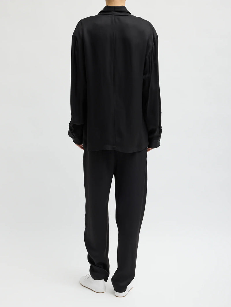 Eco Acetate Viscose Wrap Shirt Jacket in Black