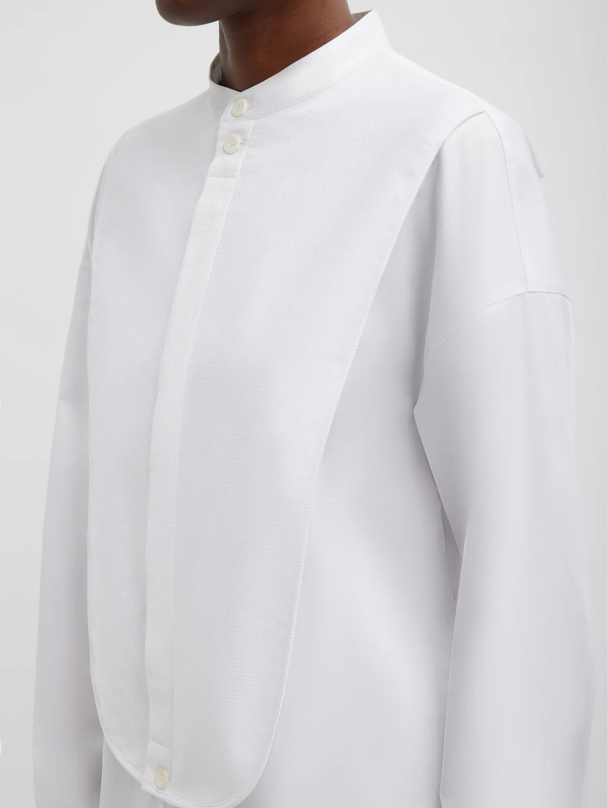 Eco Poplin Tuxedo Shirt With Bib Flap in White