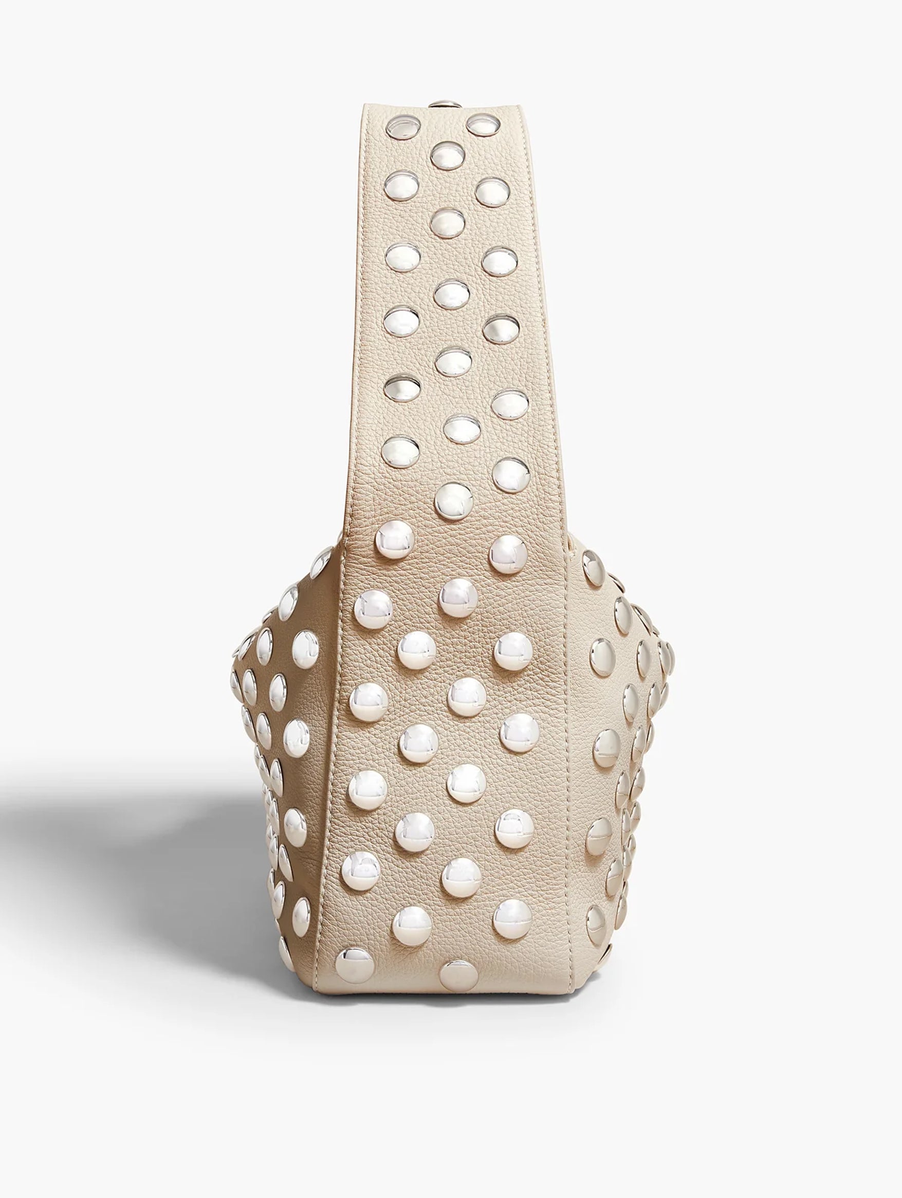 Elena Shoulder Bag with Silver Studs in Dark Ivory