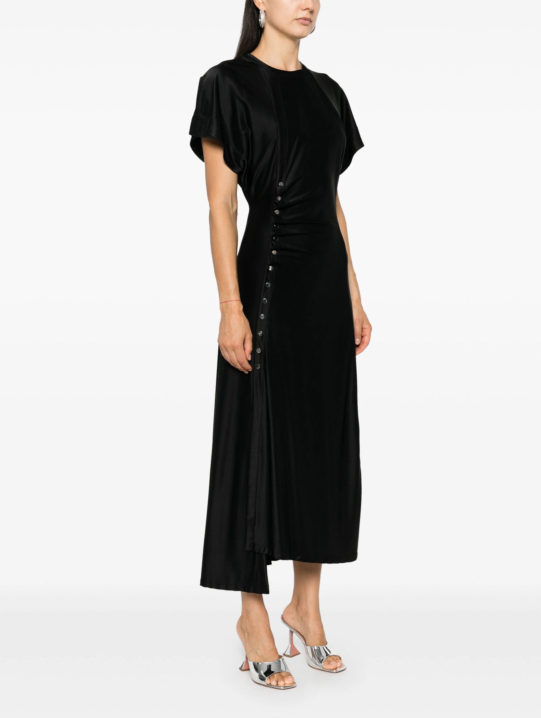 Stretch Asymmetric Satin Dress in Black