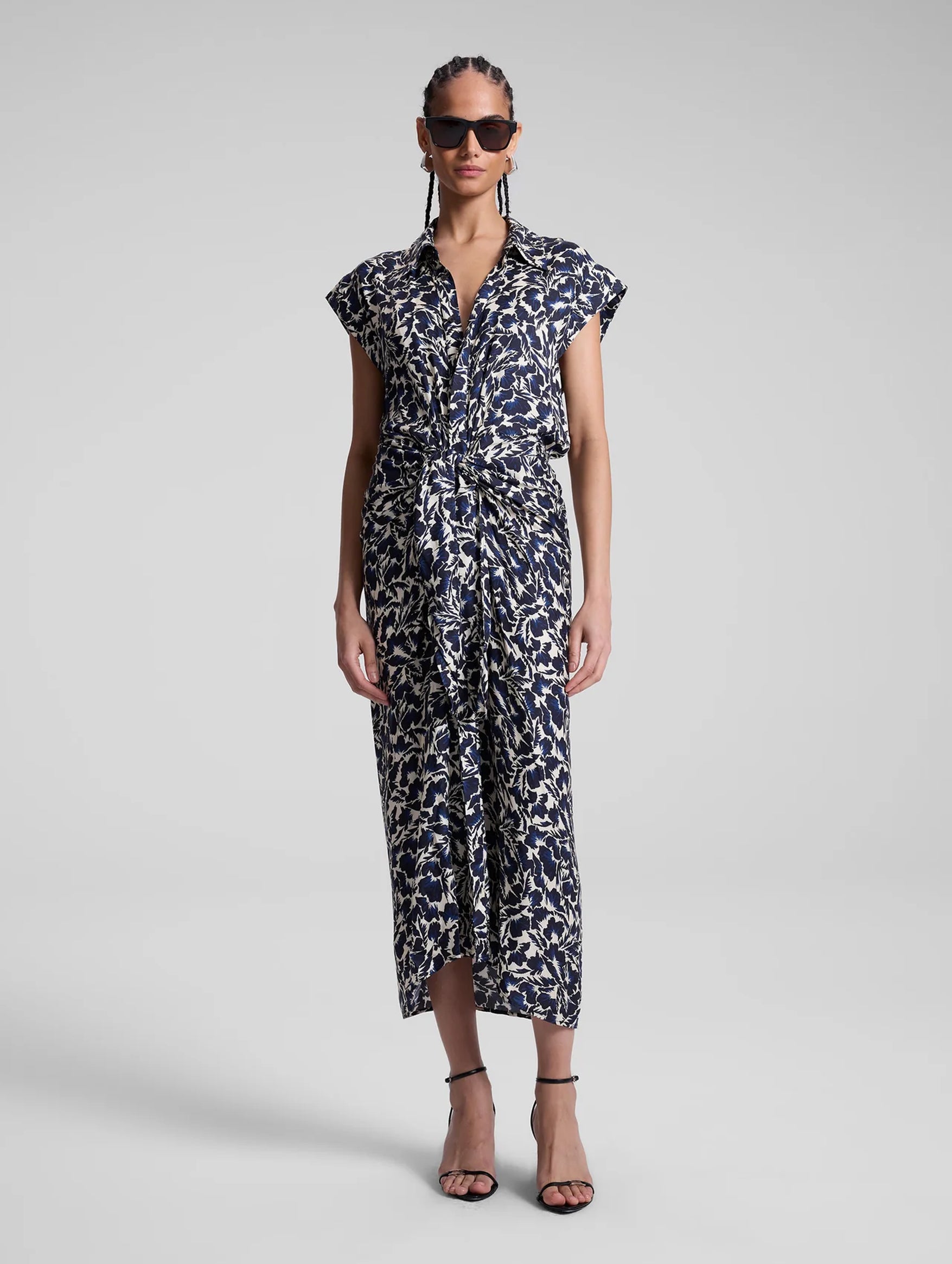 Emilia Midi Shirtdress in Navy Cream Floral