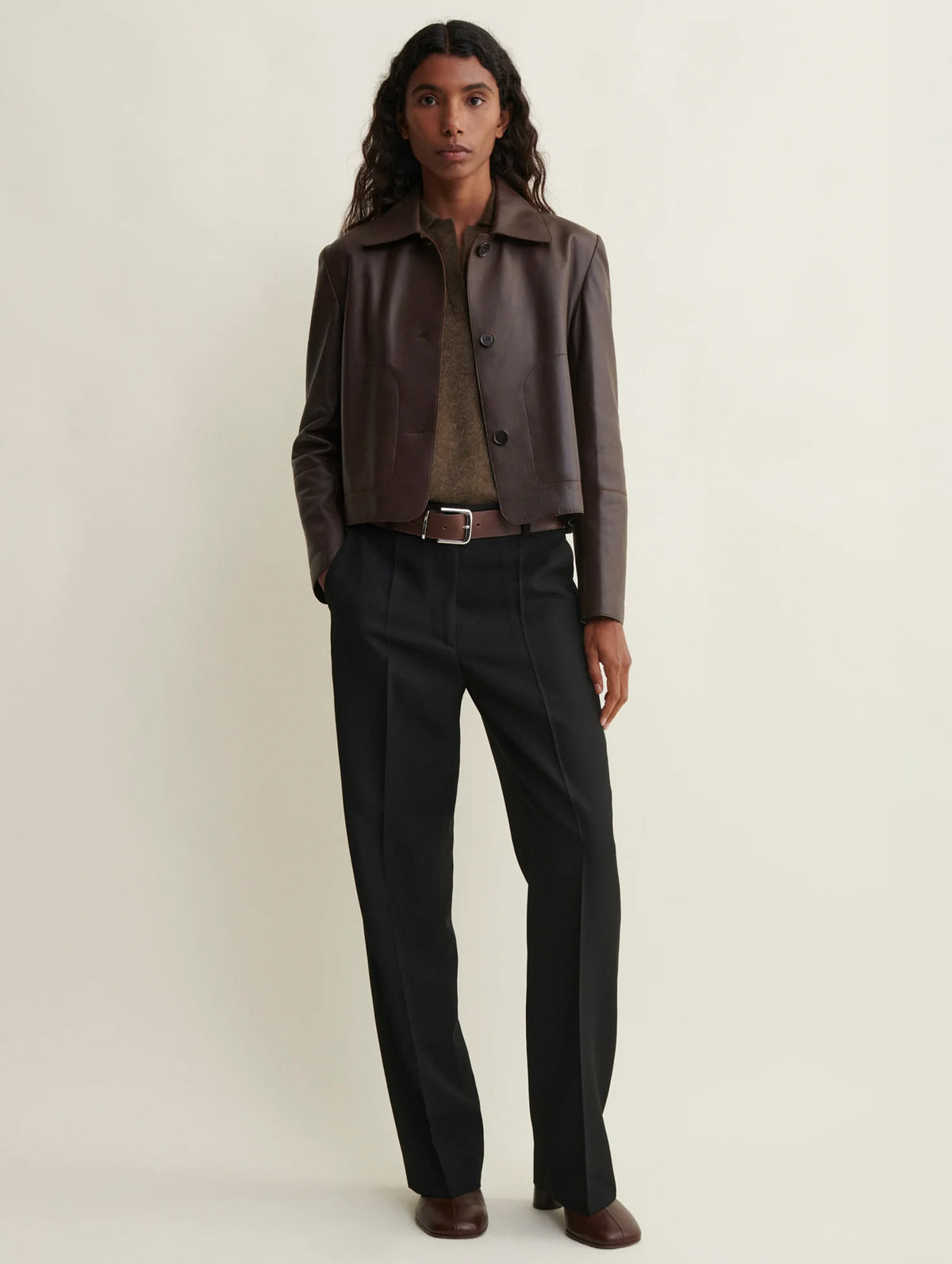 Emy Leather Jacket in Marrone