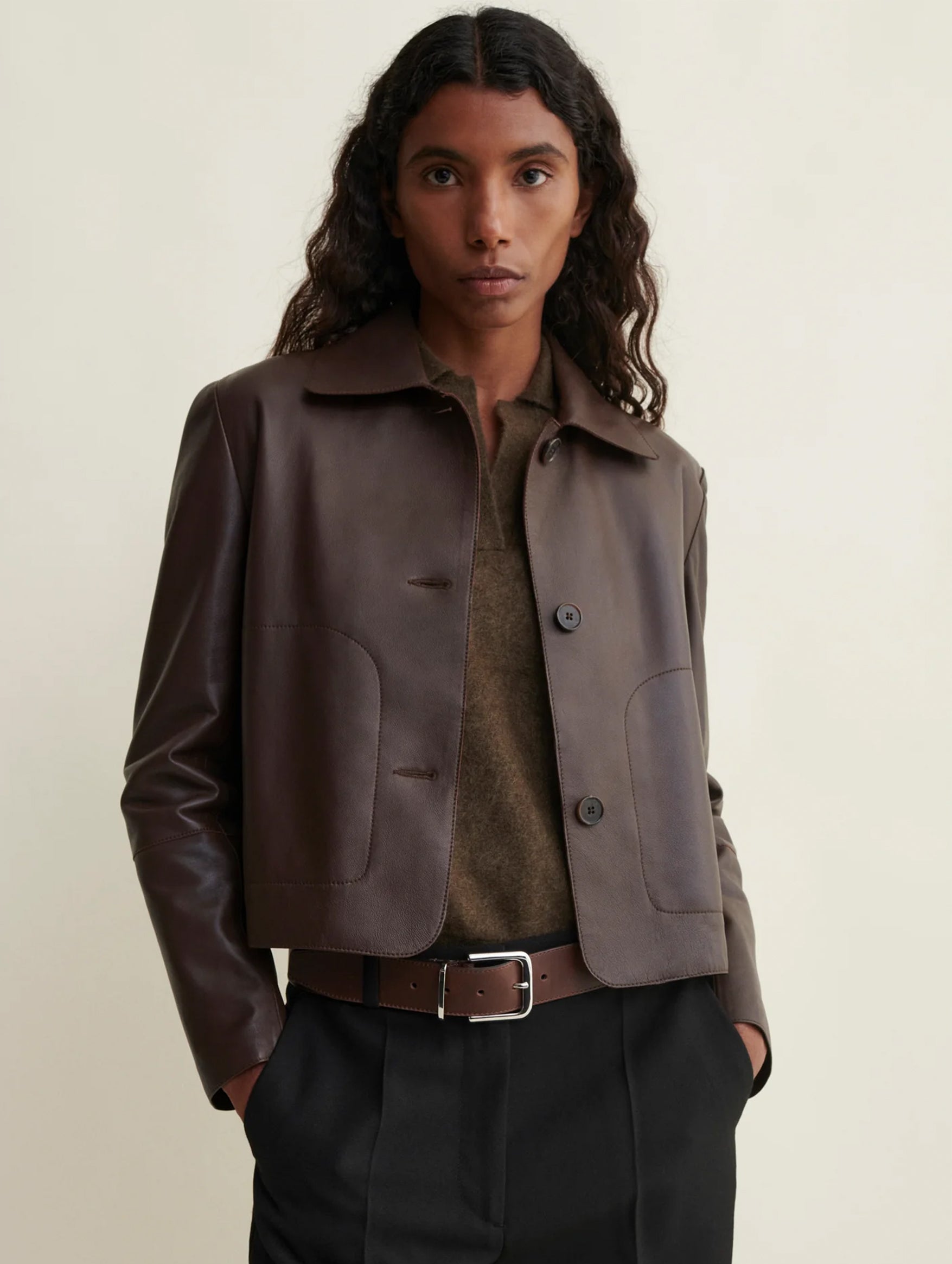 Emy Leather Jacket in Marrone