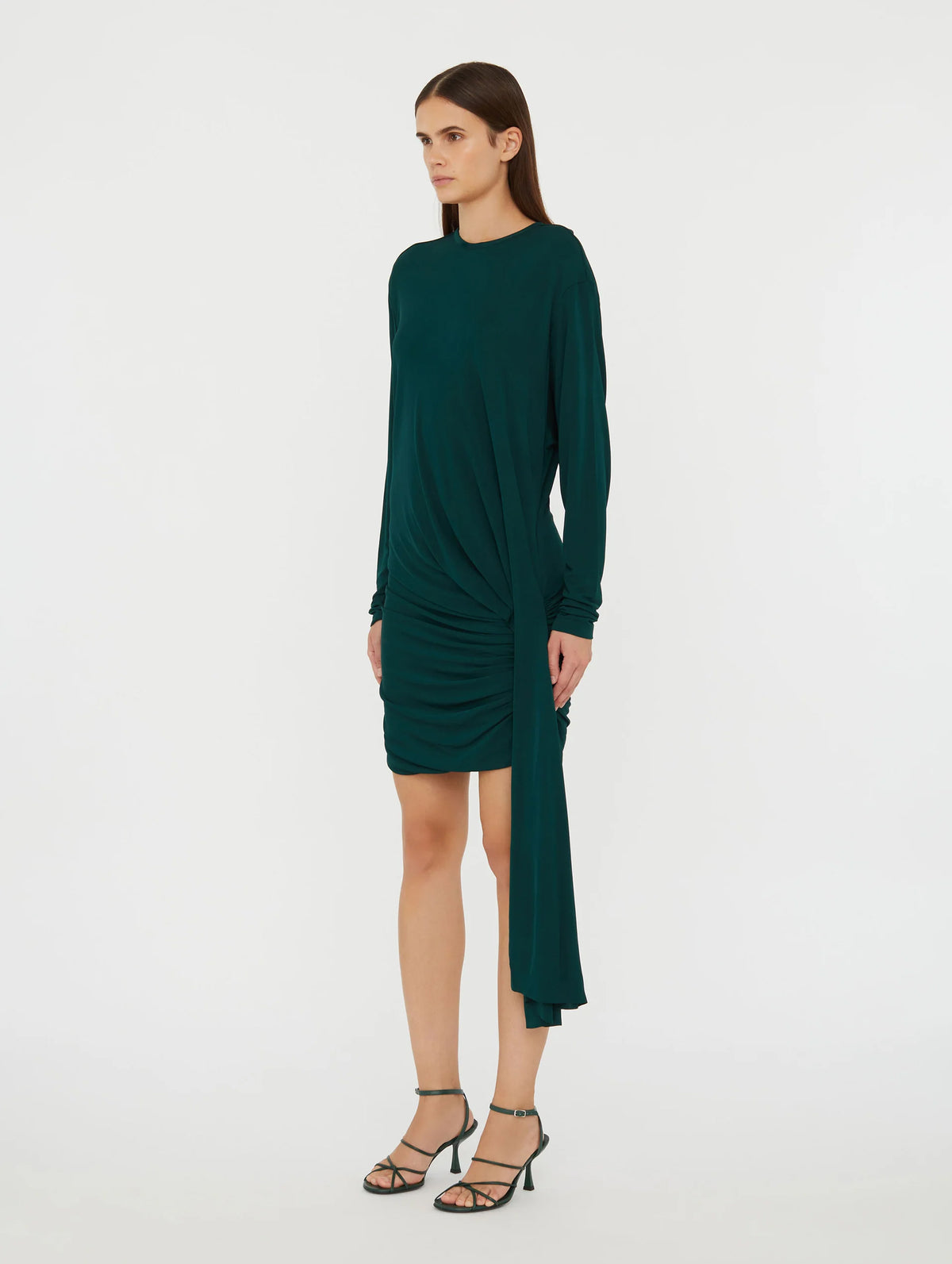 Side Cowl Drape Extension Dress in Evergreen