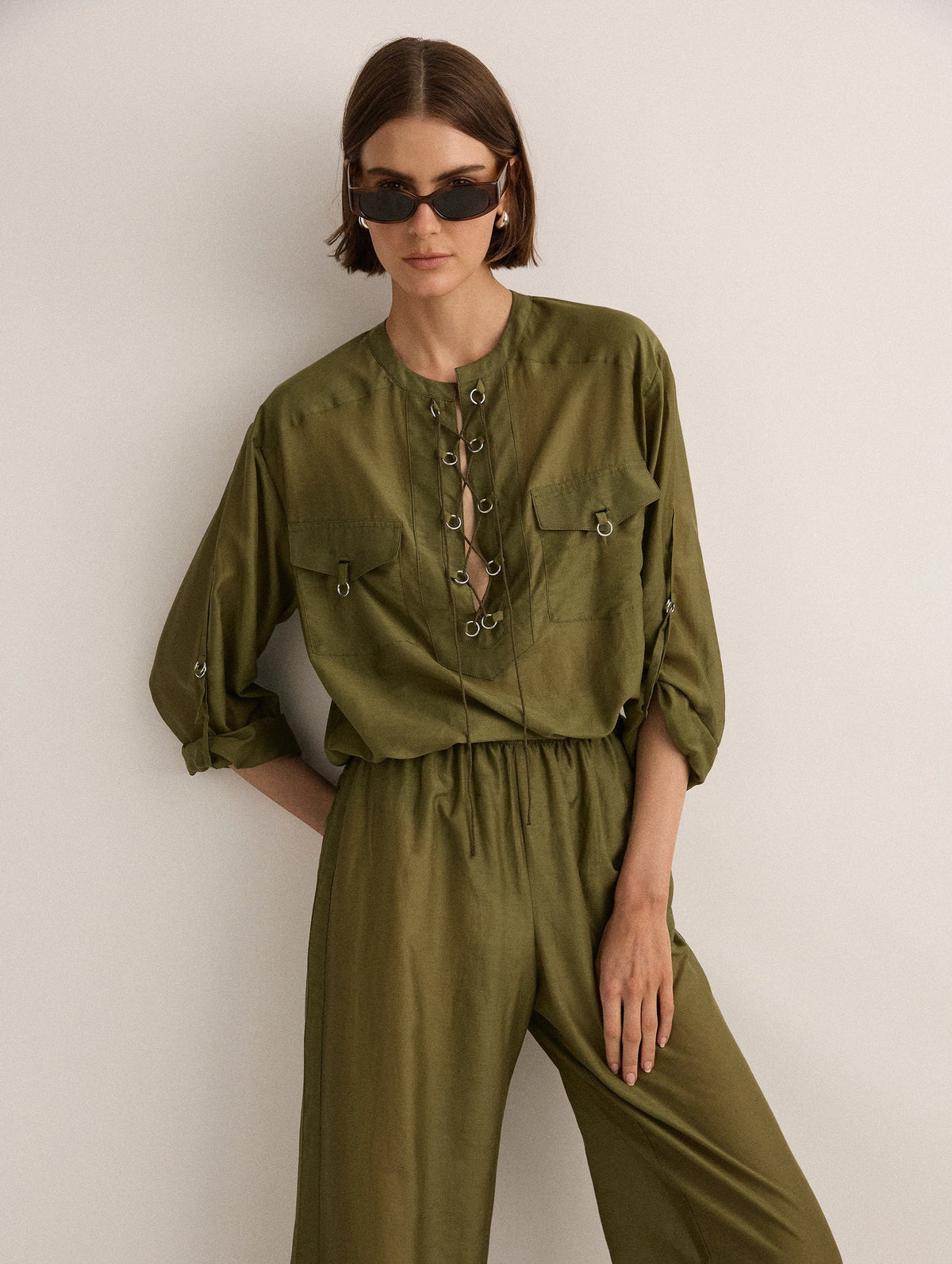 Eyelet Kaftan in Safari Green