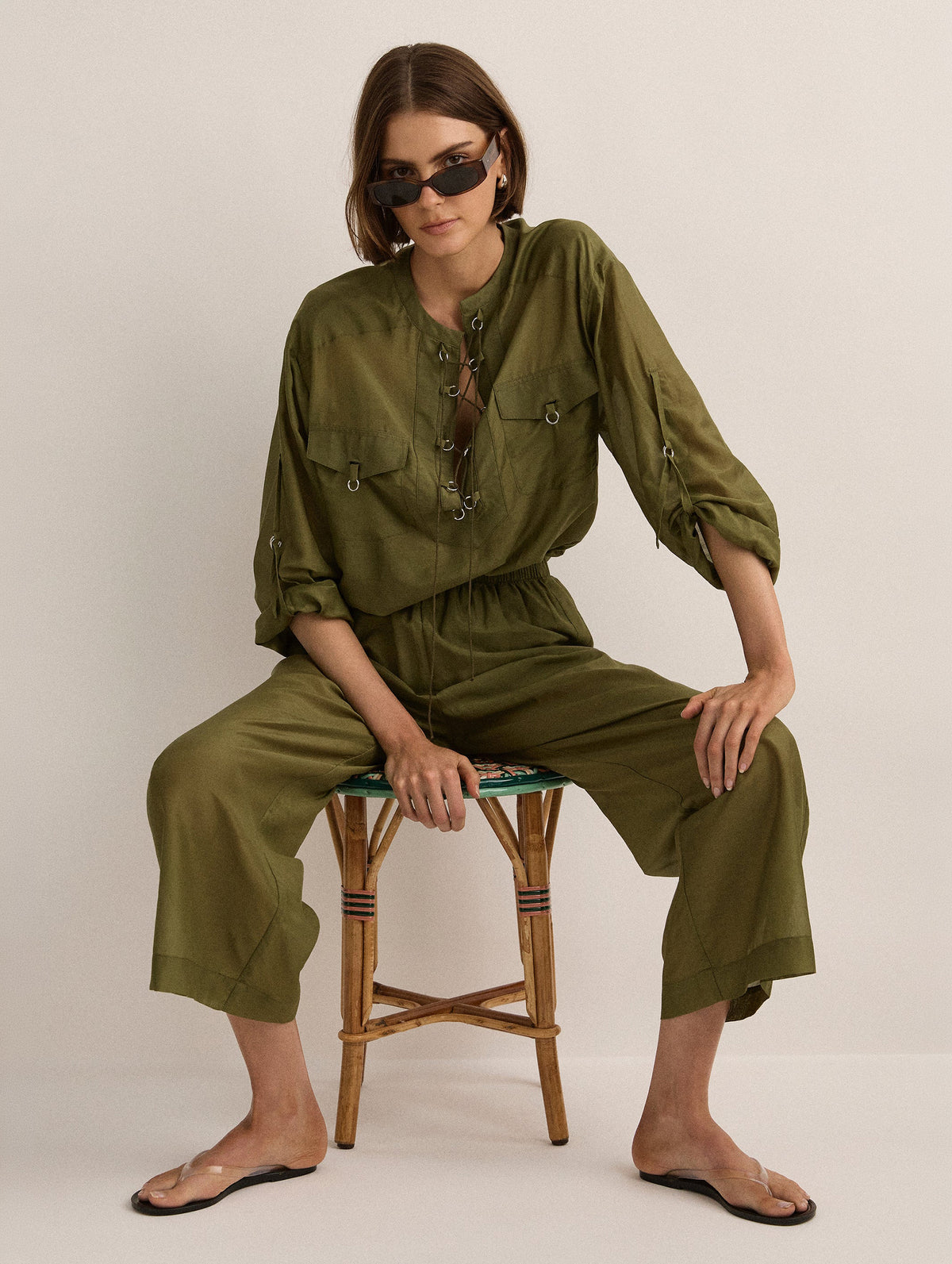 Eyelet Kaftan in Safari Green