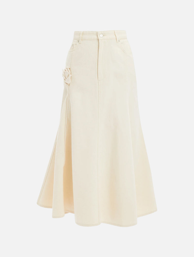 Fluted Midi Skirt in Ecru