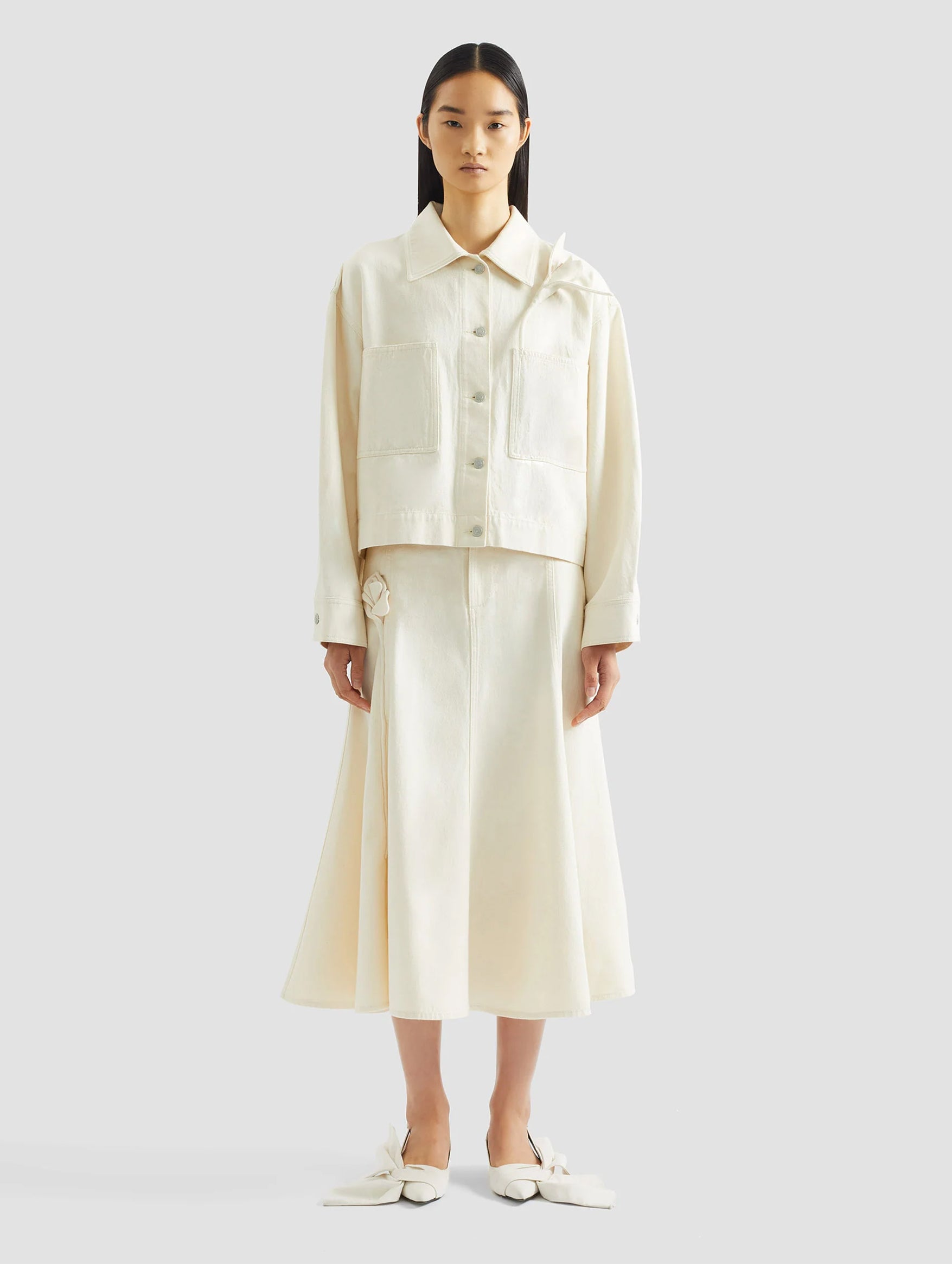 Fluted Midi Skirt in Ecru