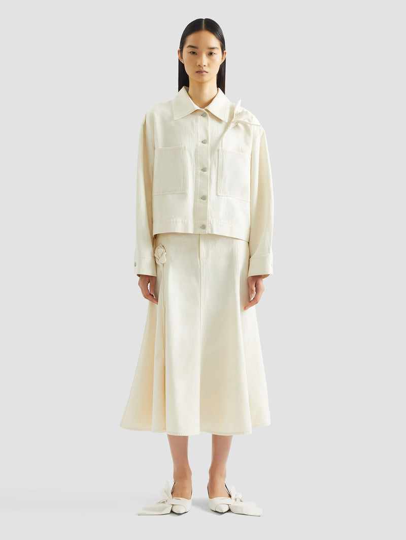 Fluted Midi Skirt in Ecru