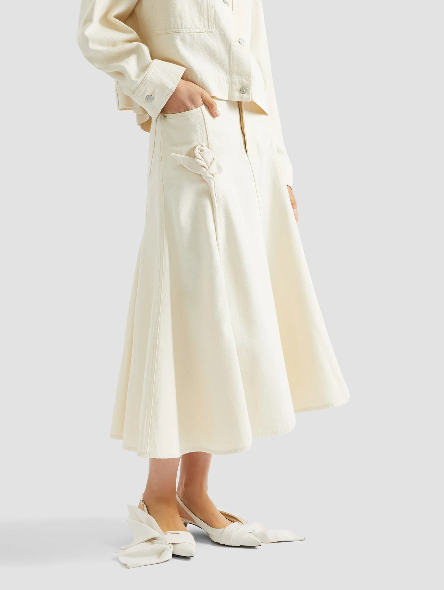 Fluted Midi Skirt in Ecru