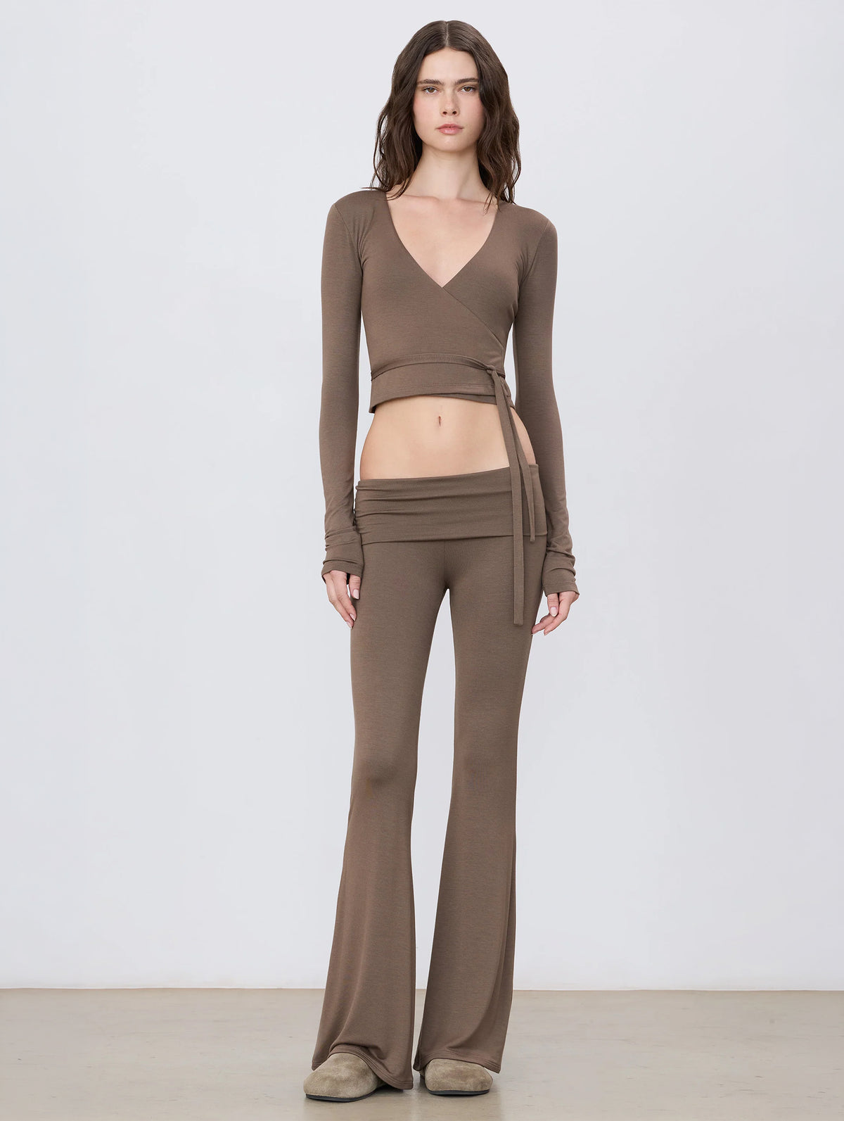 Foldover Flare Pant in Mushroom