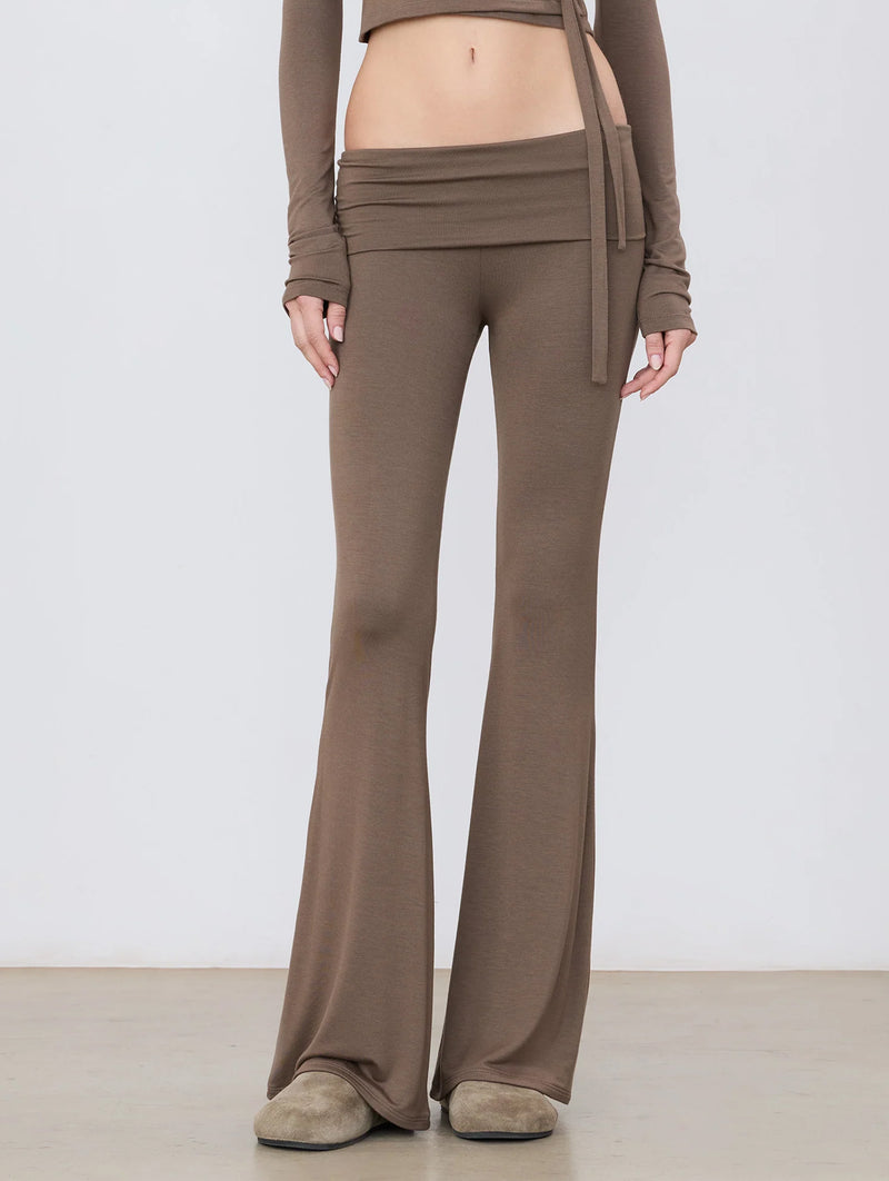 Foldover Flare Pant in Mushroom