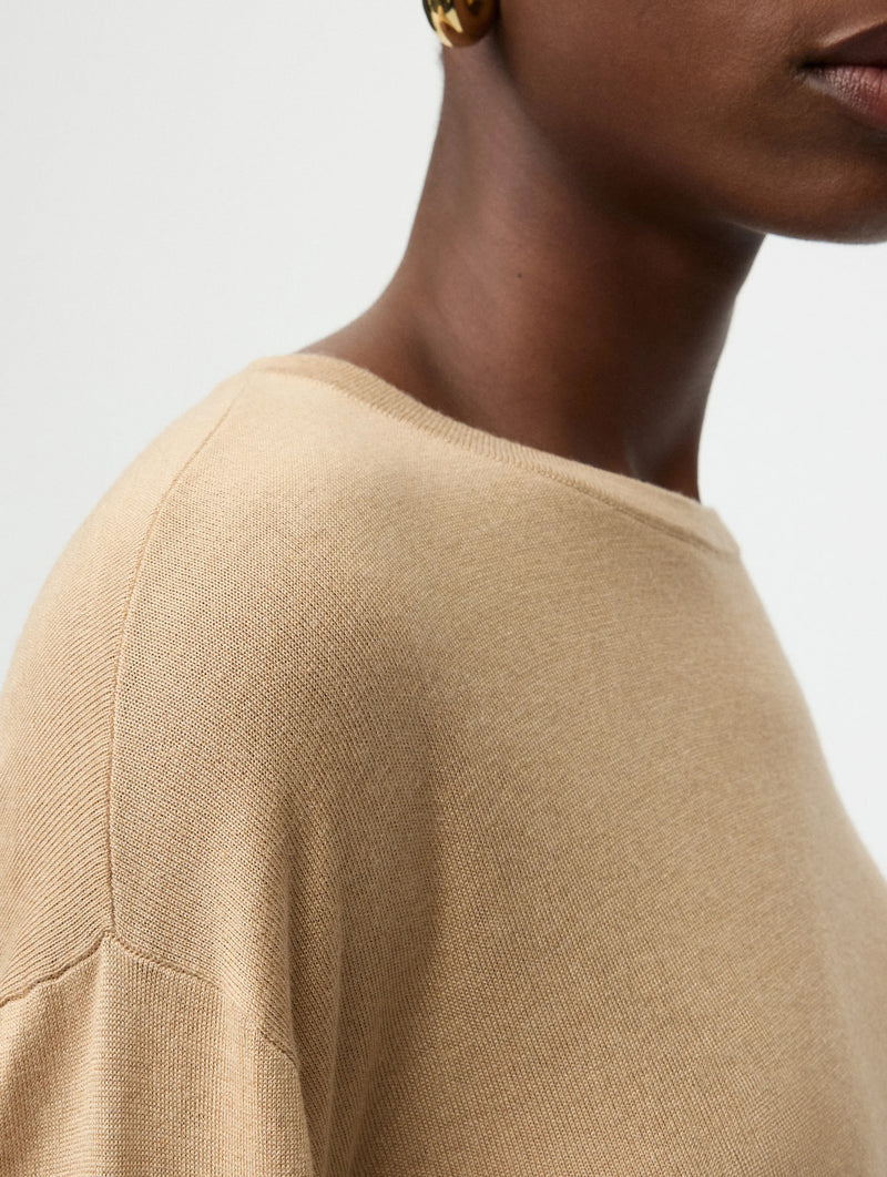Fine Knit Cashmere Crewneck in Camel