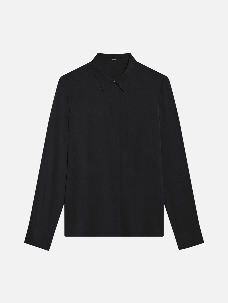 Fitted Silk Georgette Shirt in Black