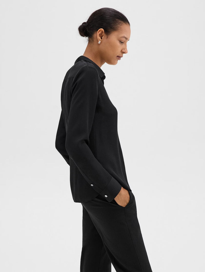 Fitted Silk Georgette Shirt in Black