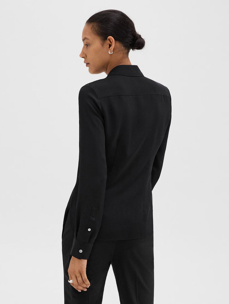 Fitted Silk Georgette Shirt in Black