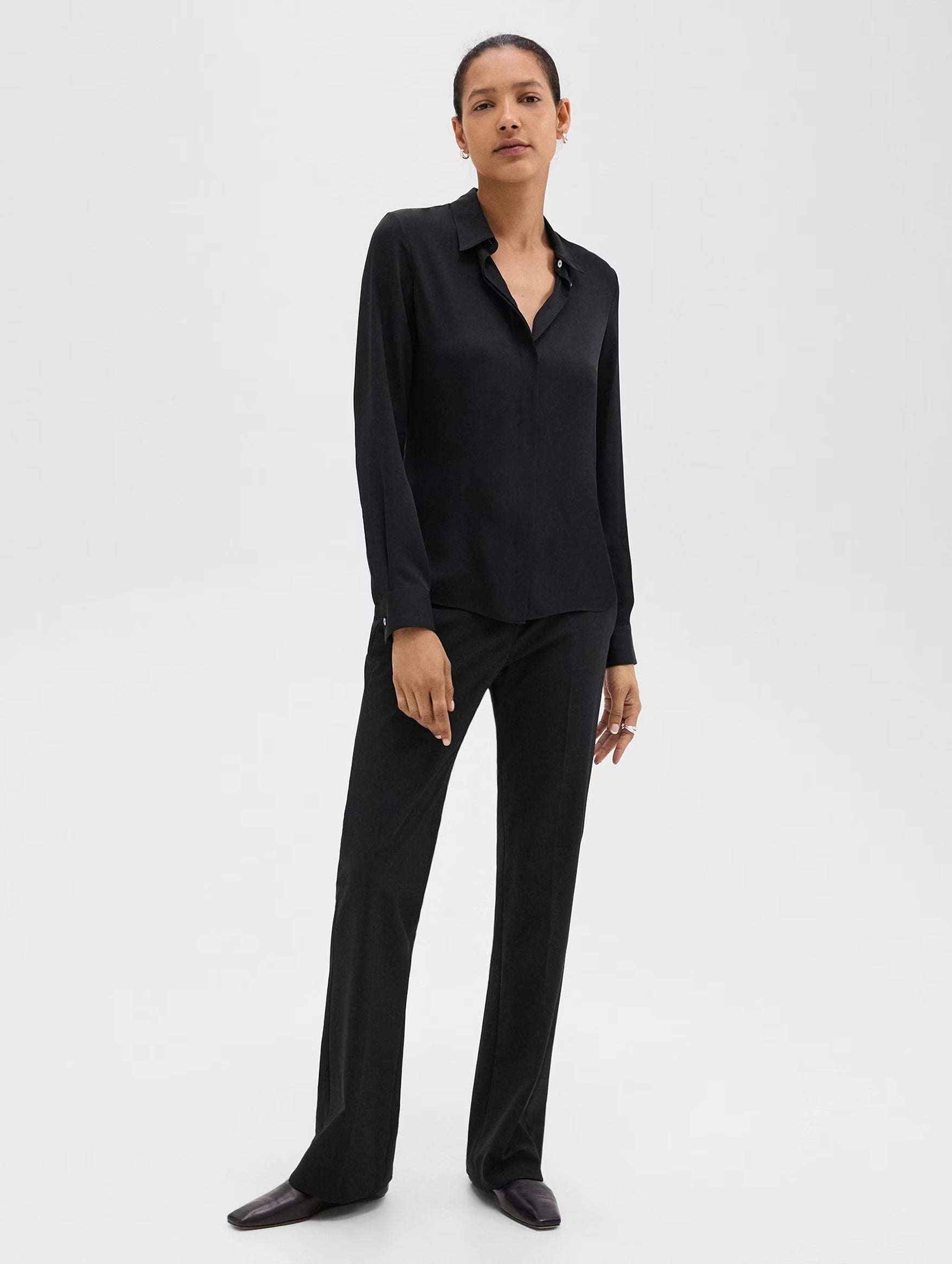 Fitted Silk Georgette Shirt in Black