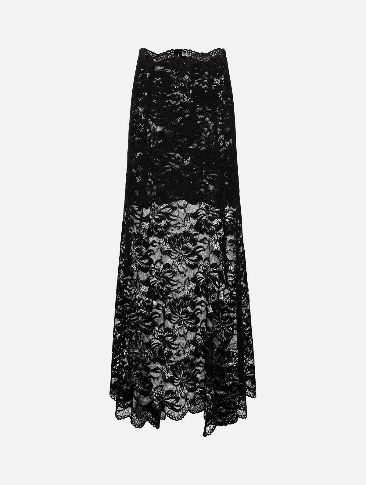 Long Flared Lace Skirt in Black
