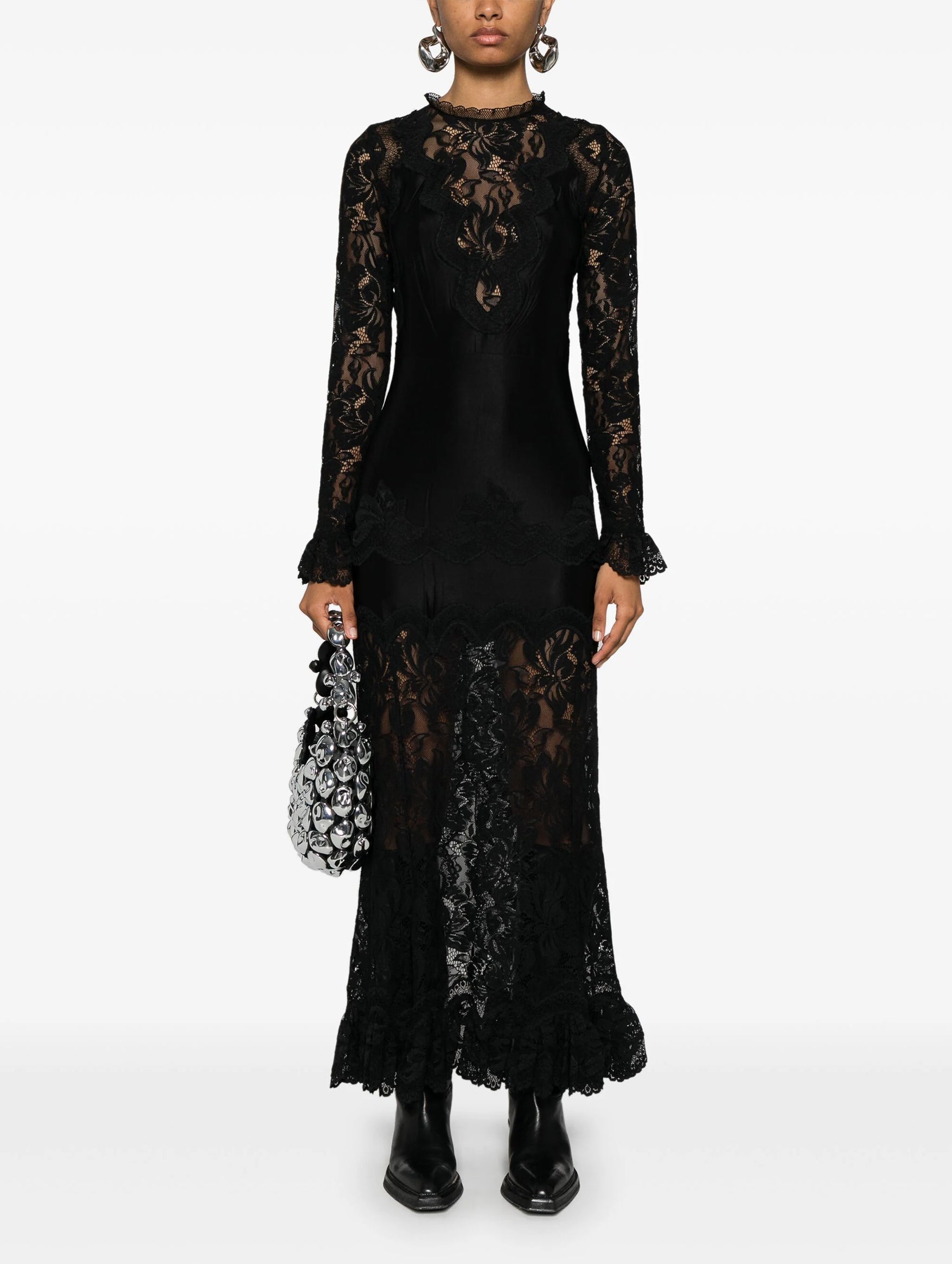 Long Sleeve Lace Dress in Black