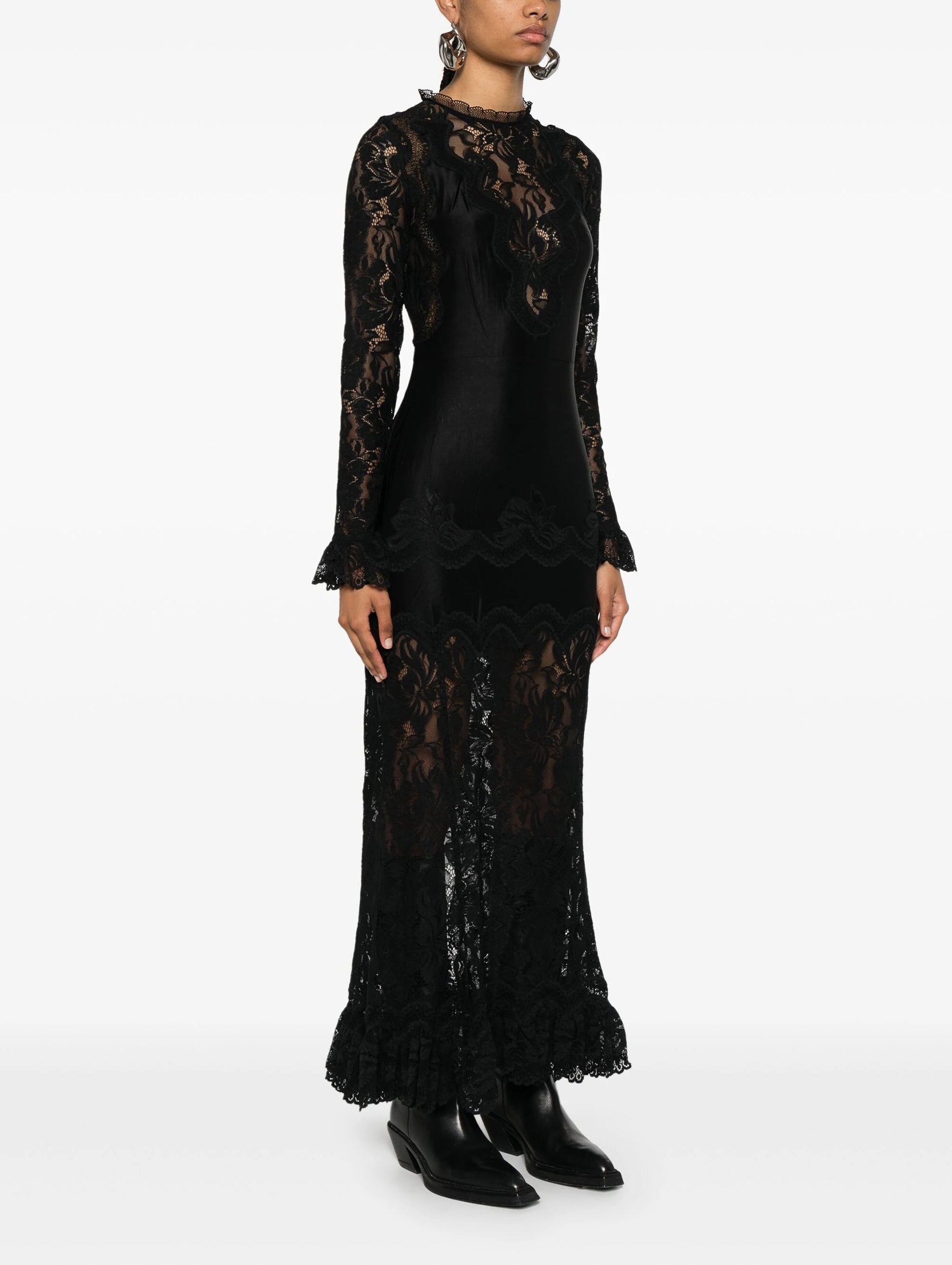 Long Sleeve Lace Dress in Black